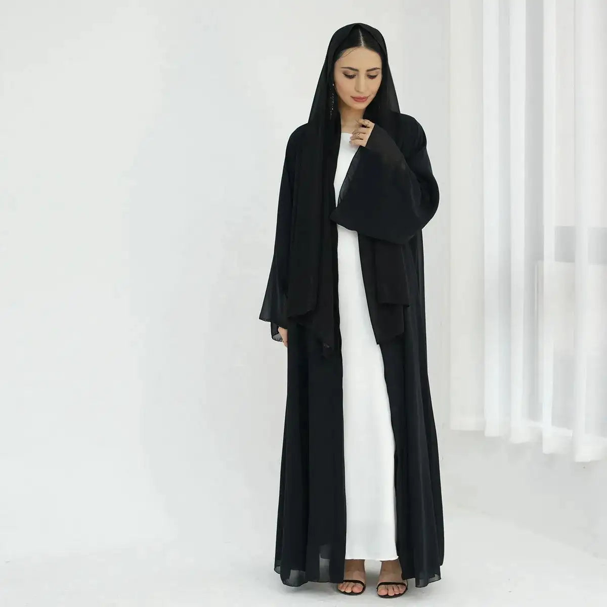Elegant Reversible 2-Layer Chiffon Open Abaya Dress for Women - Modest Muslim Prayer Dress & Evening Wear