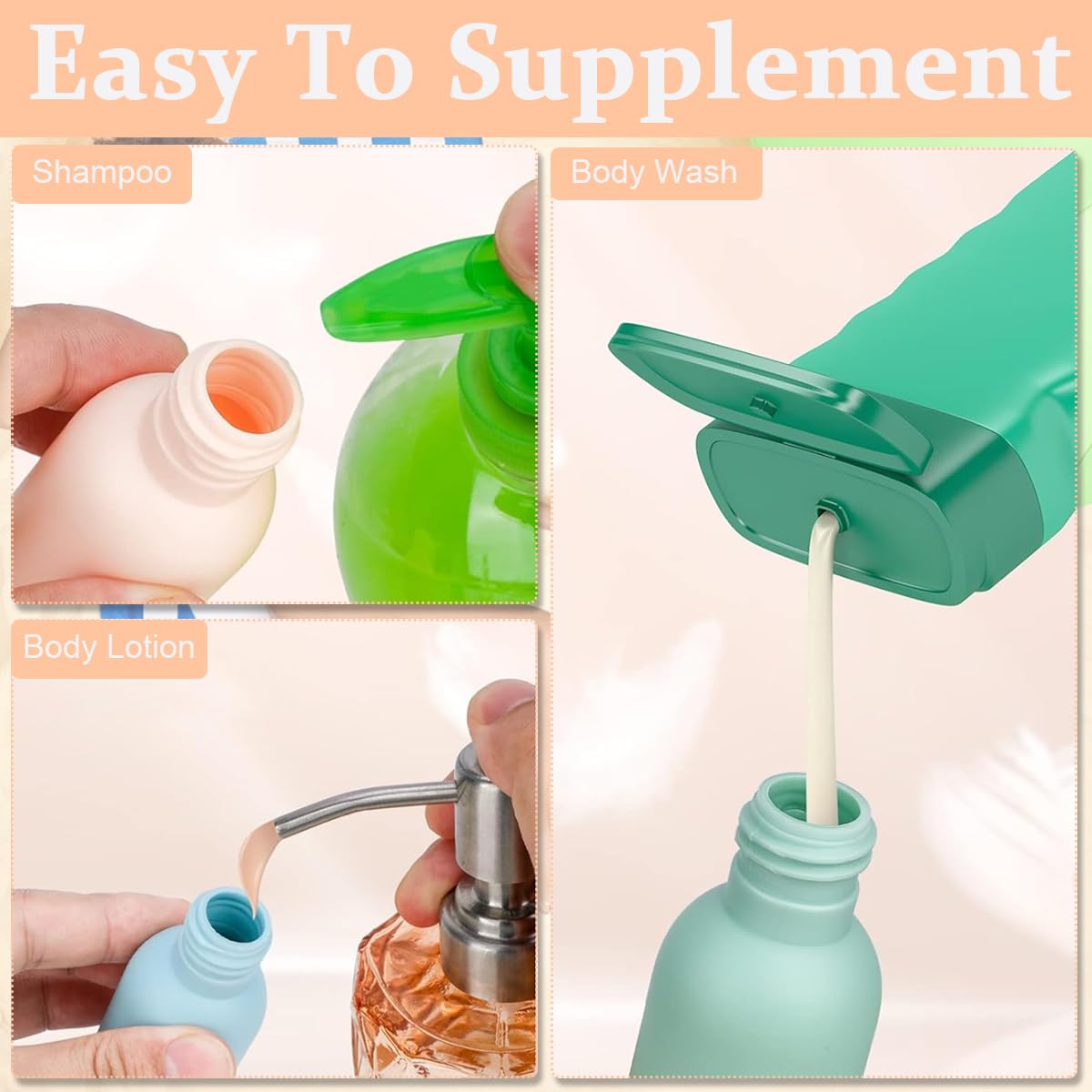 MAYCREATE® 4-Pack 50ML Travel-Sized Bottles for Toiletries | Leak-Proof Soft PE Containers with Secure Lids | Portable Shampoo, Lotion & Cream Dispenser | Perfect for Hand Sanitizer, Gel & Cosmetics | Ideal for Air Travel, Gym & Vacation Essentials