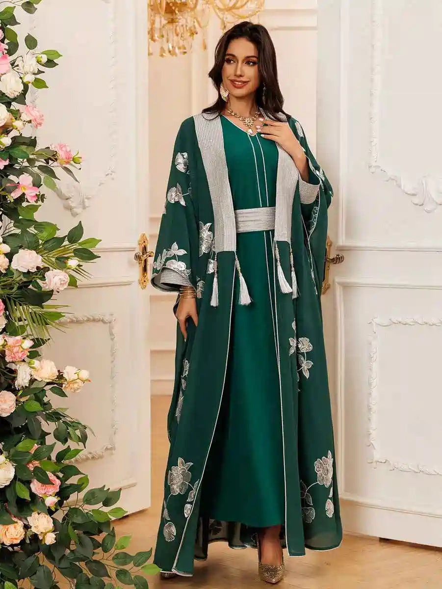 2-Piece Embroidered Caftan Dress Set for Women - Boho Chic Loose Flowy Maxi Kaftan Outfit #25462 | Perfect for Beach Cover-Up, Resort Wear, and Summer Vacations