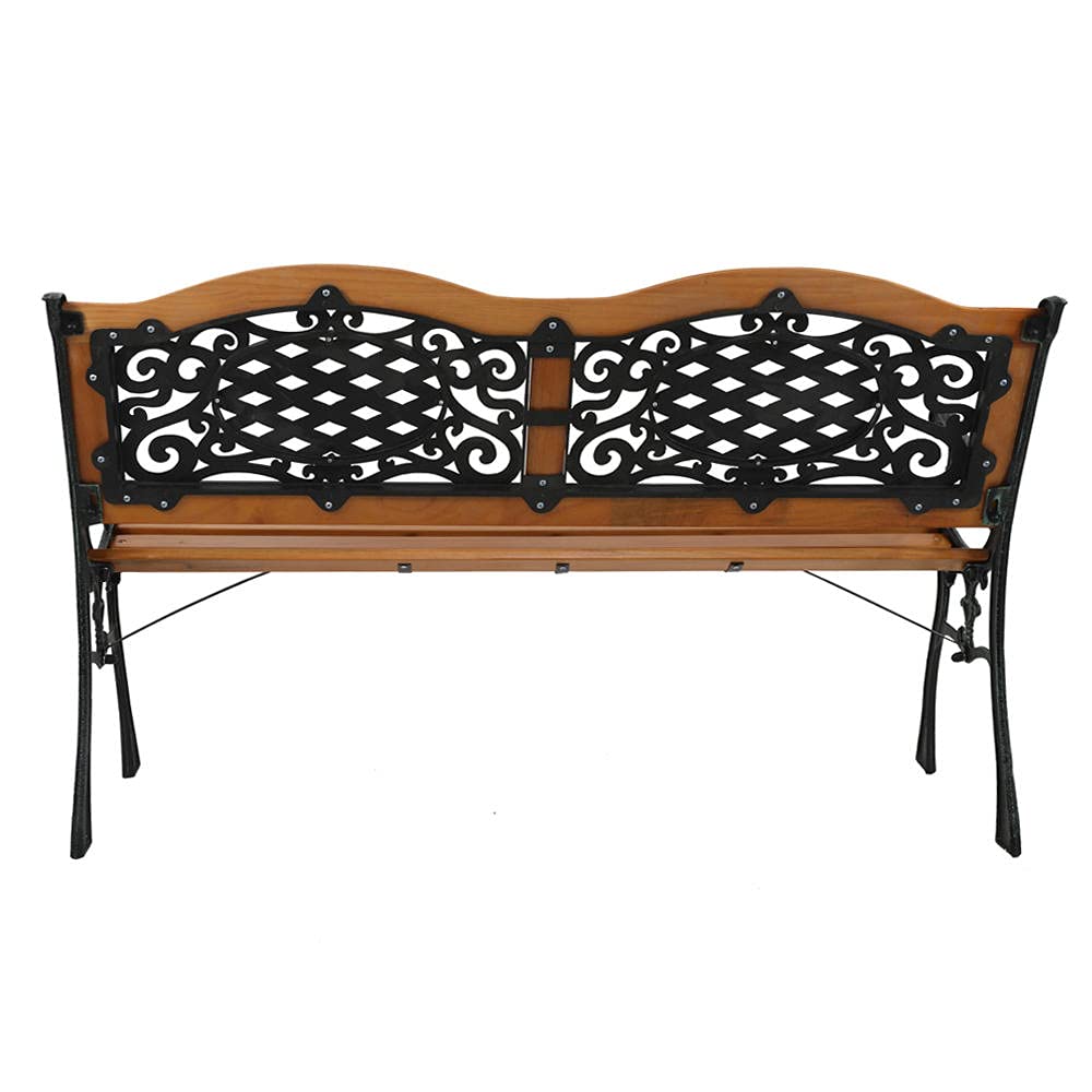 50 Inch Heavy Duty Metal Garden Bench - Outdoor Park Bench with Cast Iron Frame & Hardwood Seat for Patio, Yard, Deck, Lawn - Perfect for Relaxing, Picnics & Outdoor Gatherings