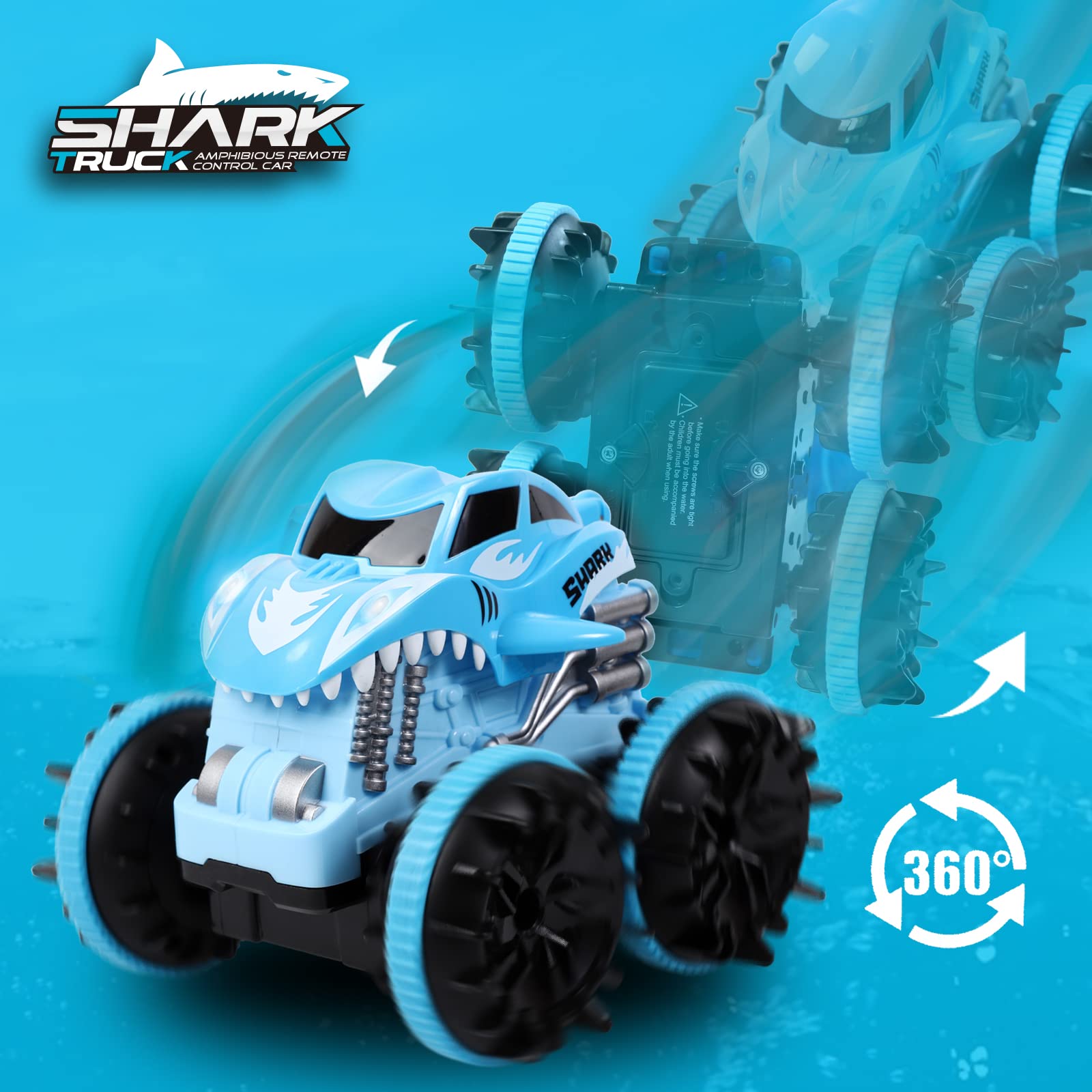 Remote Control Monster Truck Toy for Boys Age 6-12 - Amphibious RC Shark Car for Kids - Outdoor Water & Land Play - Perfect for Pool, Beach, Backyard & Birthday Gifts