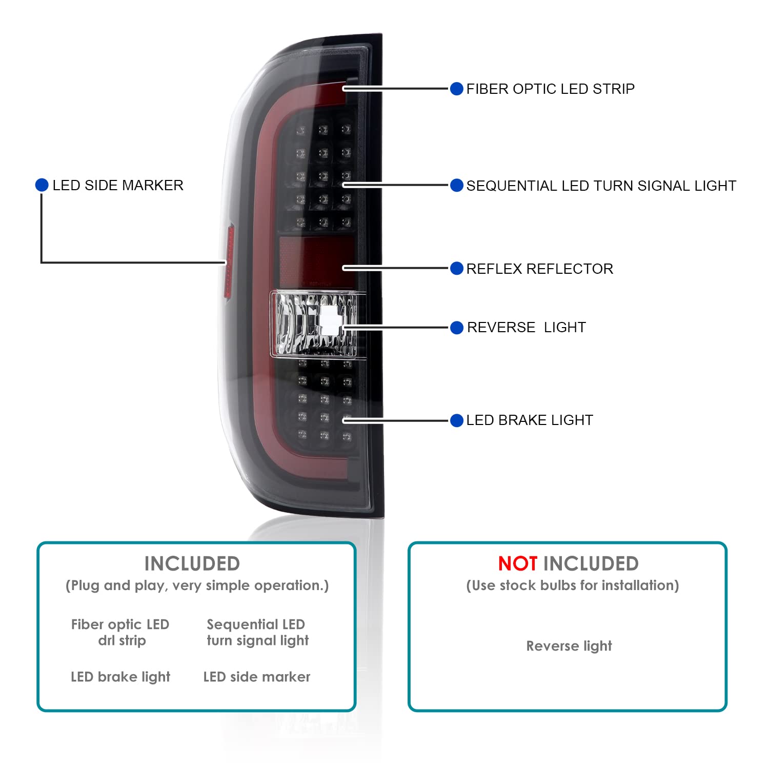 Spec-D Tuning Black Full LED Strip Tail Lights with Red Sequential LED Bar - Compatible with 2014-2021 Toyota Tundra - Left & Right Pair Assembly - Upgrade Your Truck's Style & Visibility for Night Driving & Custom Look
