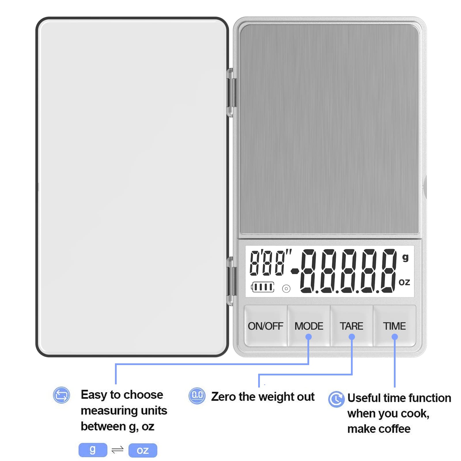 WEIGHTMAN Digital Coffee Scale with Timer - 1000g x 0.1g Precision, Stainless Steel Espresso Scale with Backlit LCD Display, Mini Food Scale for Kitchen & Travel (Grams/Ounces) - Perfect for Coffee Brewing, Baking & Portion Control