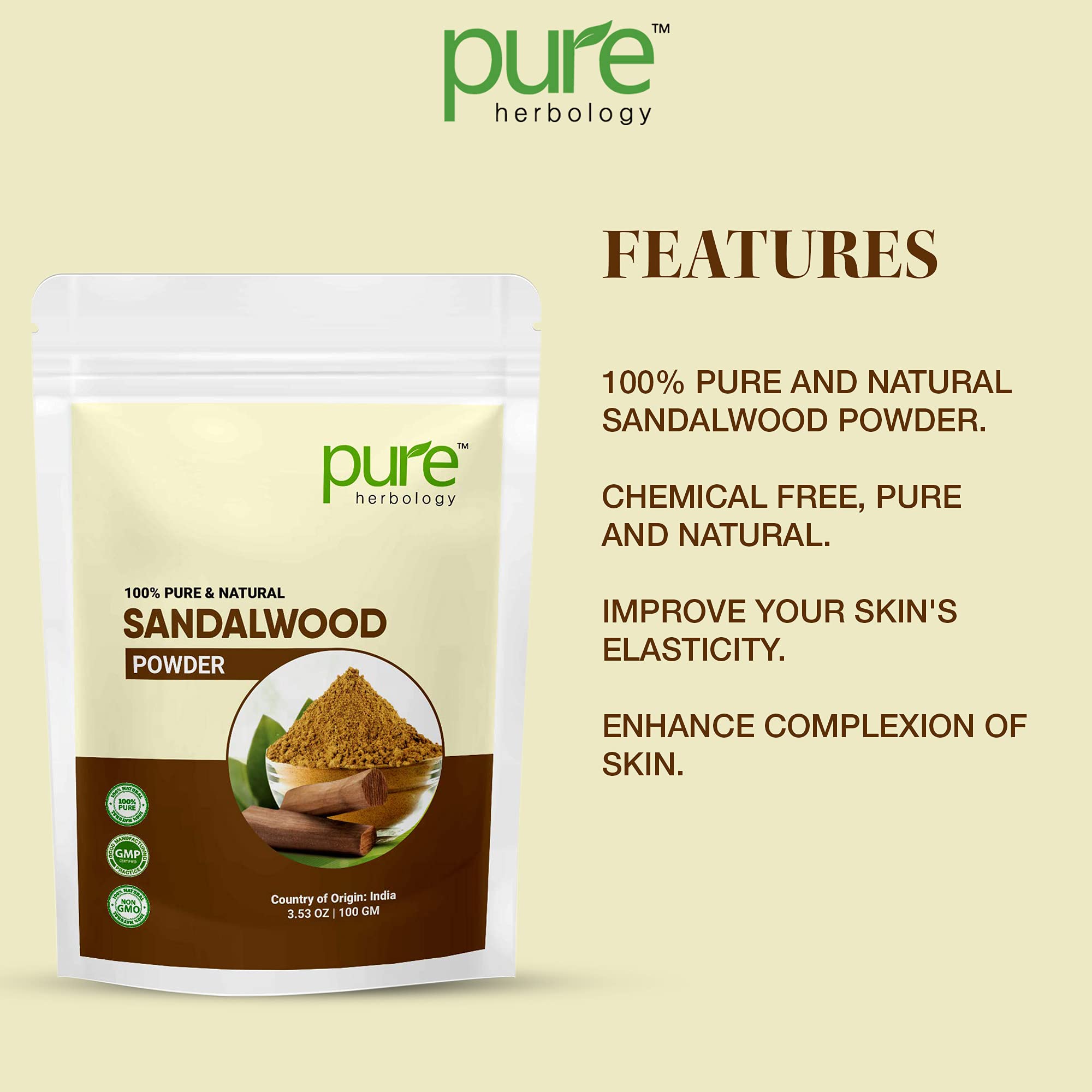 Pure & Natural Sandalwood Powder for Face & Skin Care - 100% Organic Skin Whitening Facial Mask Ingredient (100g) - Perfect for DIY Spa Treatments & Ayurvedic Beauty Rituals