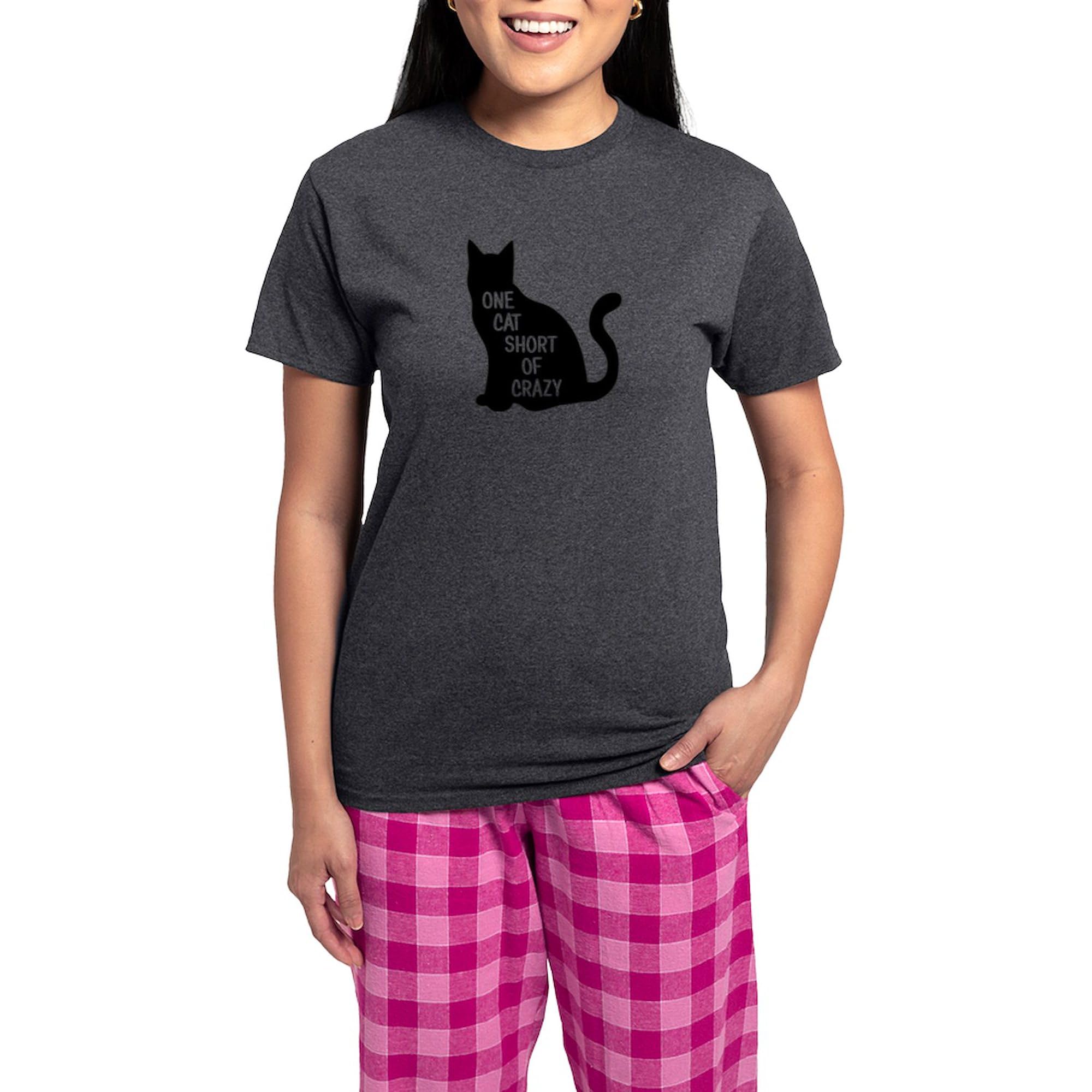 One Cat Short Of Crazy Women's Pajama Set - Cozy Charcoal Novelty Sleepwear for Cat Lovers | Perfect for Sleepovers, Relaxing at Home & Gifts