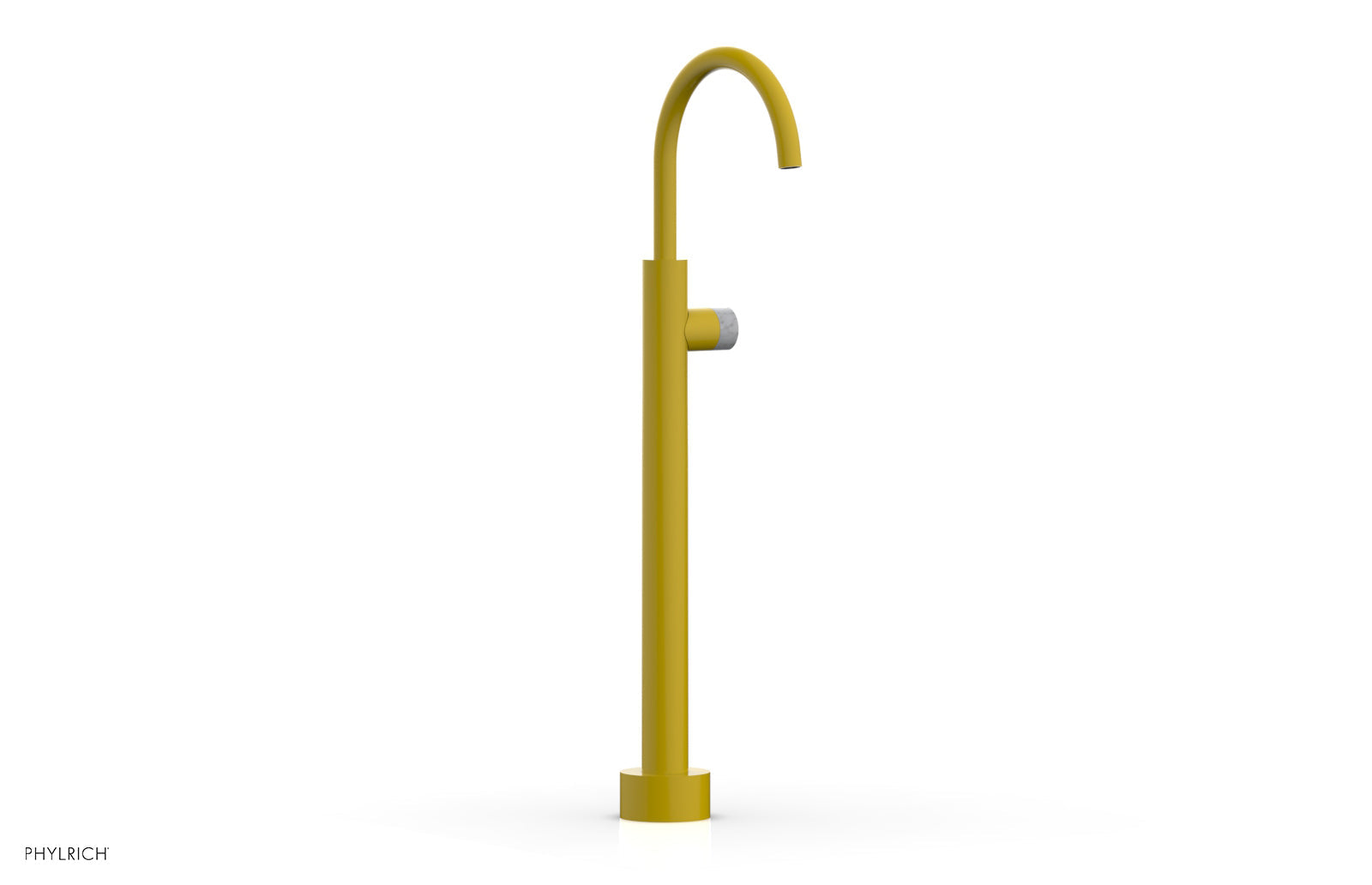 BASIC II Low Floor Mount Tub Filler with White Marble Handle - Model 230 47 04 - Perfect for Modern Bathroom Renovations and Spa-Like Bathtub Installations