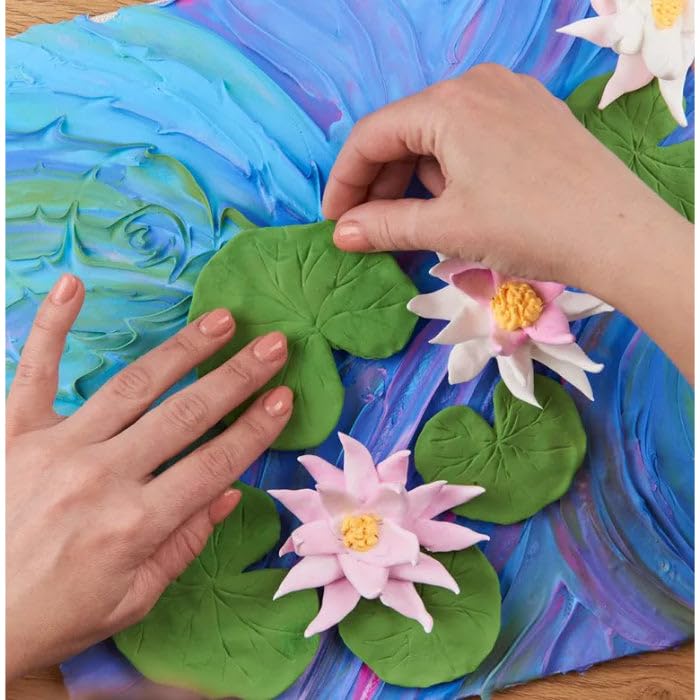 OKTO Art Kit Water Lilies - DIY Painting & Modeling Clay Kit for Adults | Arts & Crafts Hobby Set with Air Dry Clay | Home Decoration & Creative Gift Idea | Perfect for Relaxation, Stress Relief & Wall Art Projects