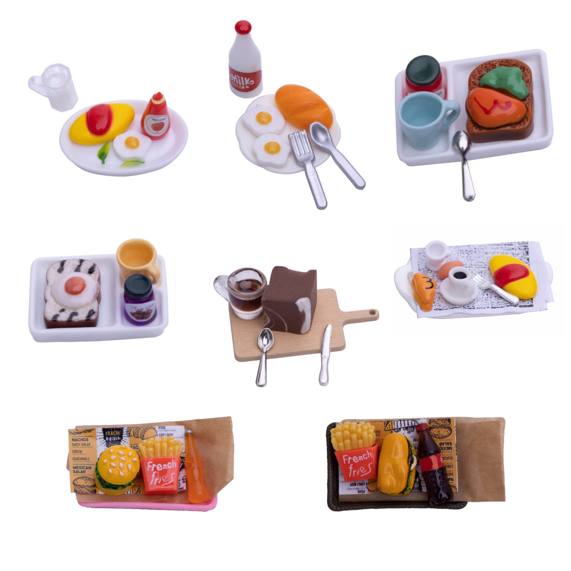 Birostiana 46pcs Miniature Food Set - Tiny Hamburgers, Fries, Soda, Milk & Juice for Dollhouse Kitchen & Restaurant Decor | Realistic Mini Fast Food Accessories for Doll Play, DIY Scenes & Collectors