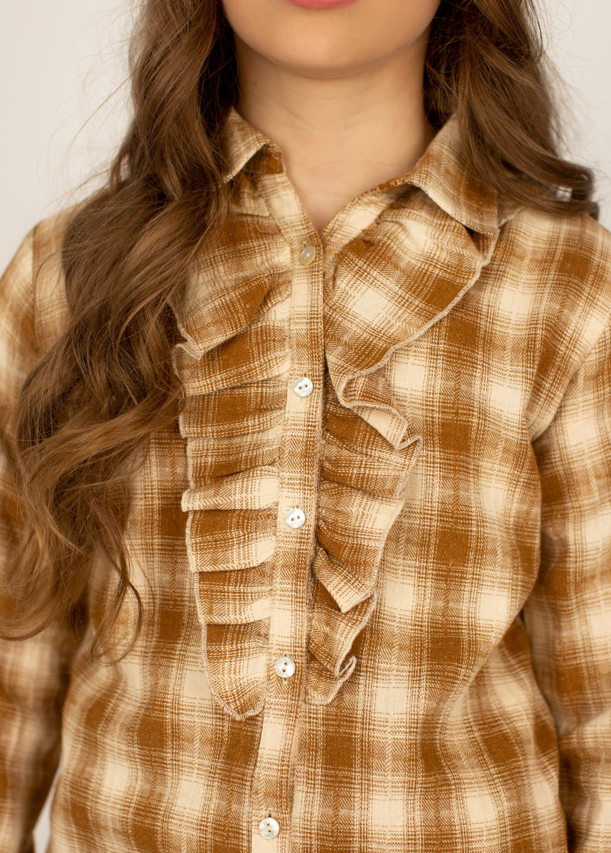 Taylor Women's Plaid Top in Ochre - Stylish Flannel Shirt for Casual Outfits, Fall Layering & Outdoor Adventures