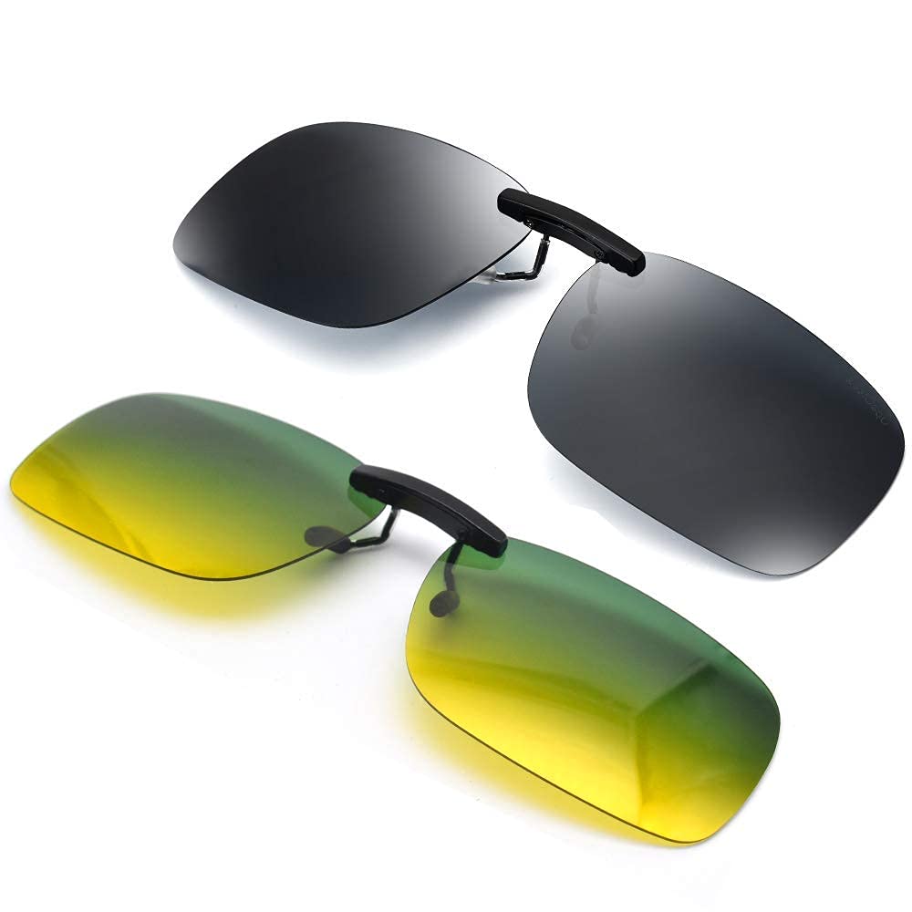 Stylish Sunglasses & Night Driving Glasses Bundle with Slim Hard Shell Case - Ultra Lightweight Retro Flat Glasses Storage Box for Outdoor Activities, Night Driving & Travel Accessories