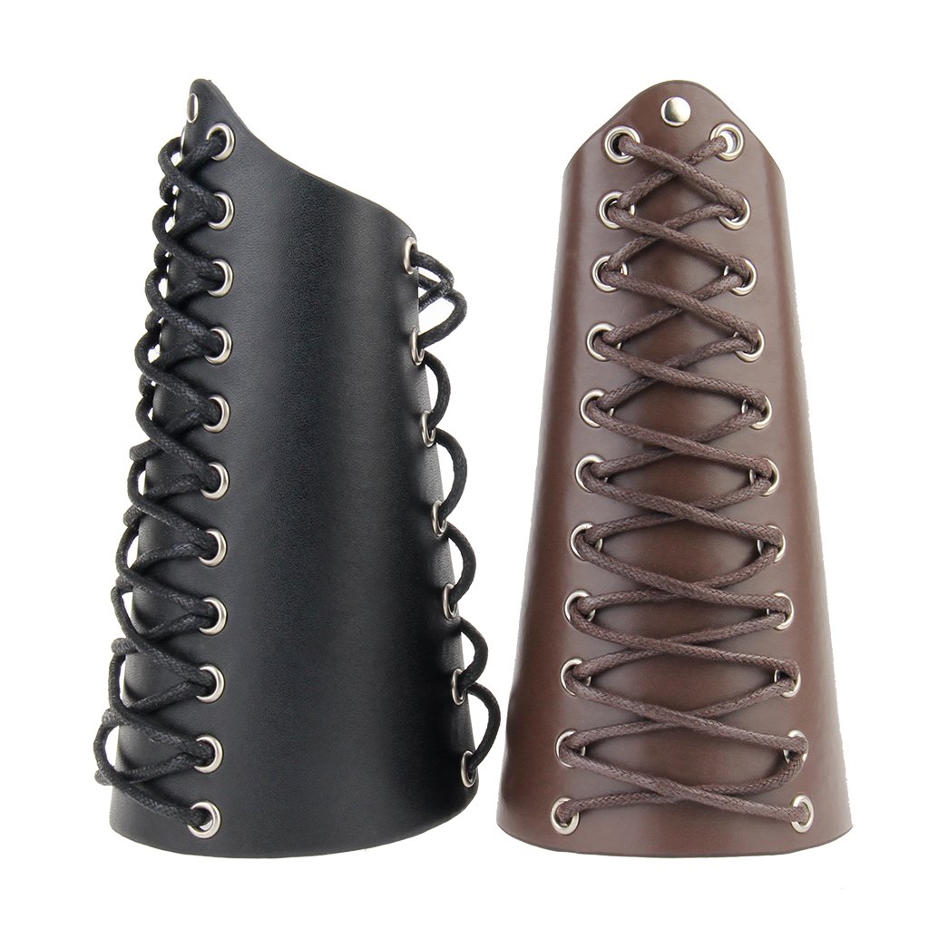 2Pcs Unisex Faux Leather Gauntlet Wristbands - Wide Bracer Arm Armor Cuffs for Cosplay, Renaissance Fairs & Gothic Fashion Accessories