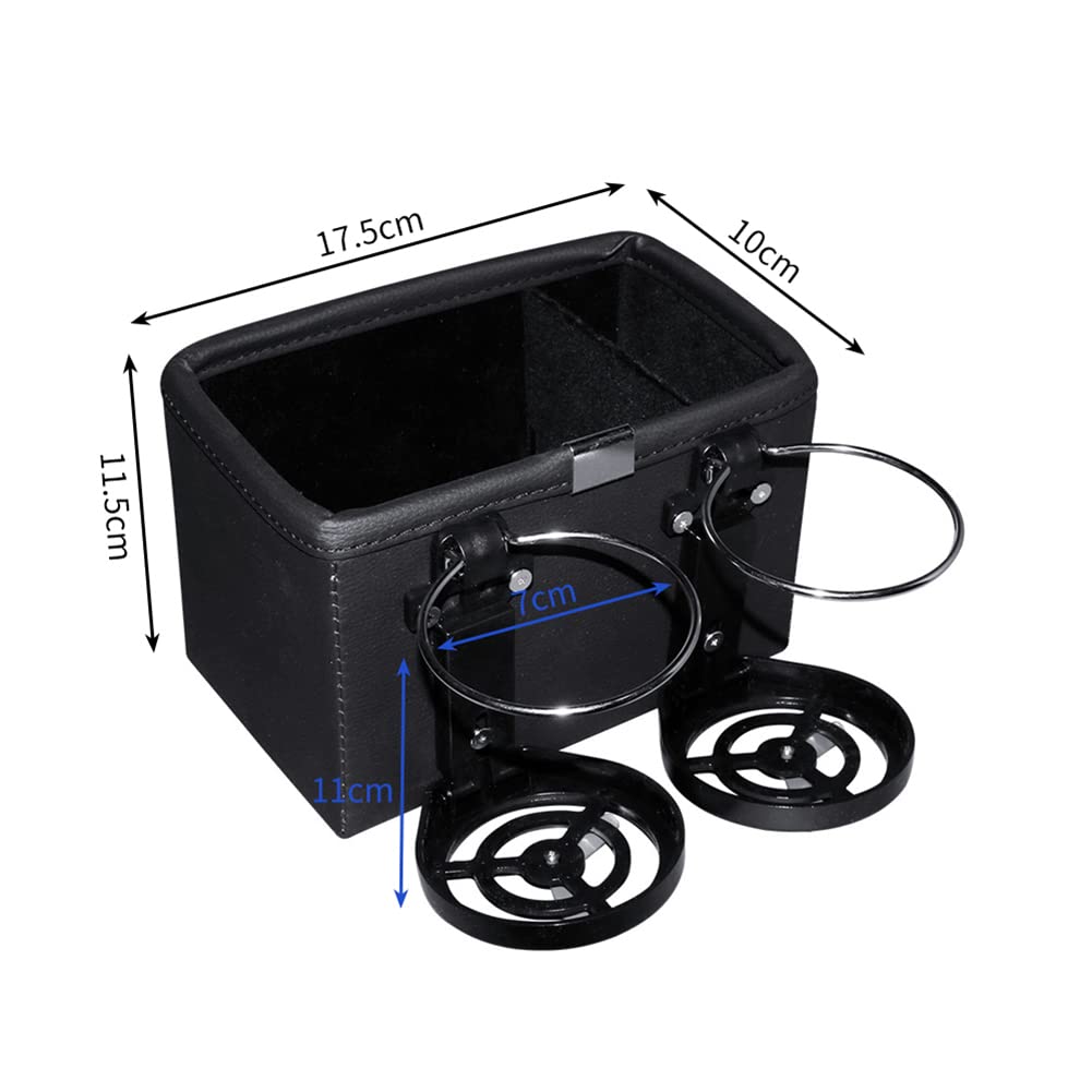Large-Capacity Car Seat Organizer with 2 Foldable Cup Holders - Multifunctional Car Console Side Storage Box for Water Bottles, Phones, Wallets, Keys & More (Black) | Perfect for Road Trips, Commuting & Family Travel