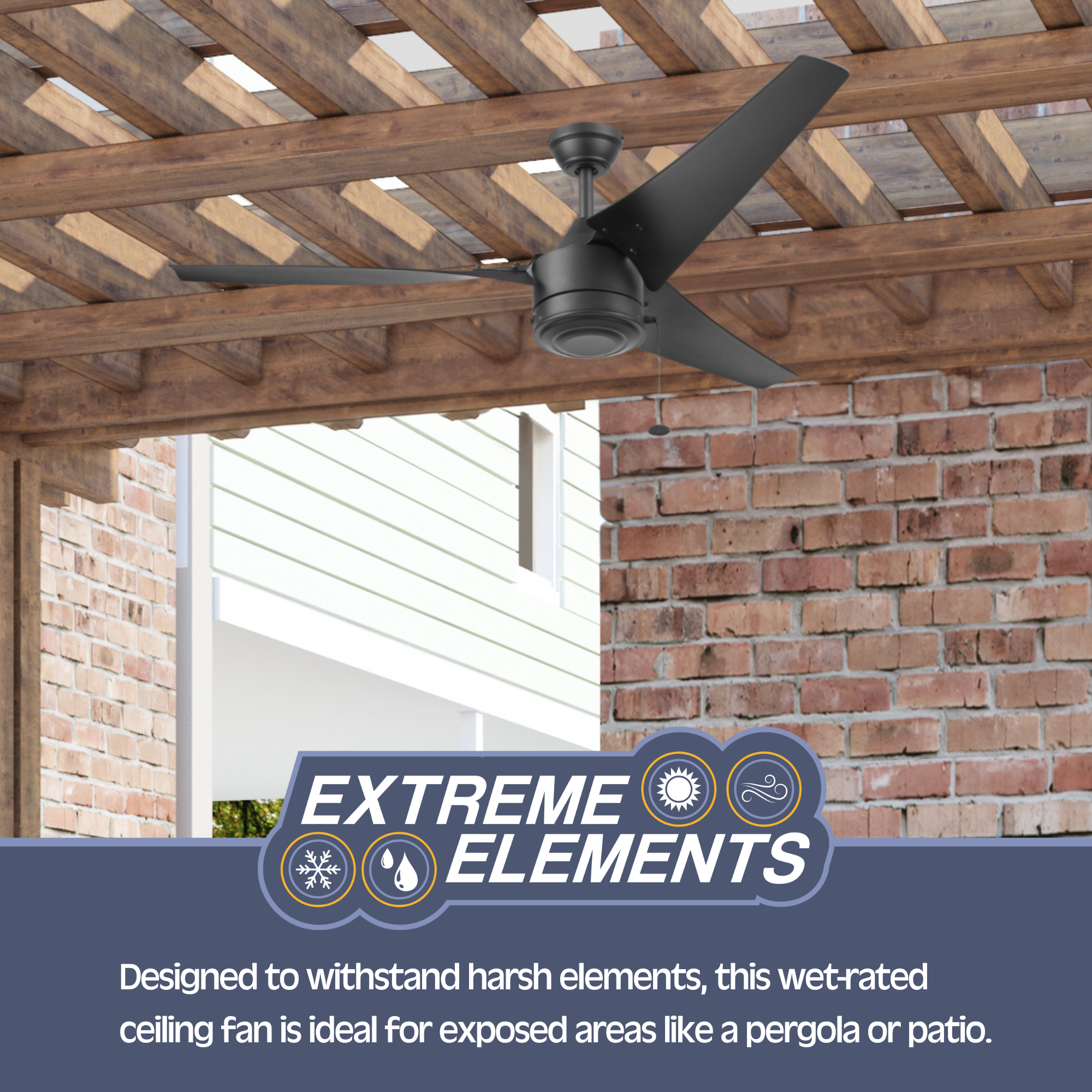 56 Inch Matte Black Ceiling Fan with Pull Chain - Indoor/Outdoor Use for Bedroom, Living Room, Patio & Covered Porch
