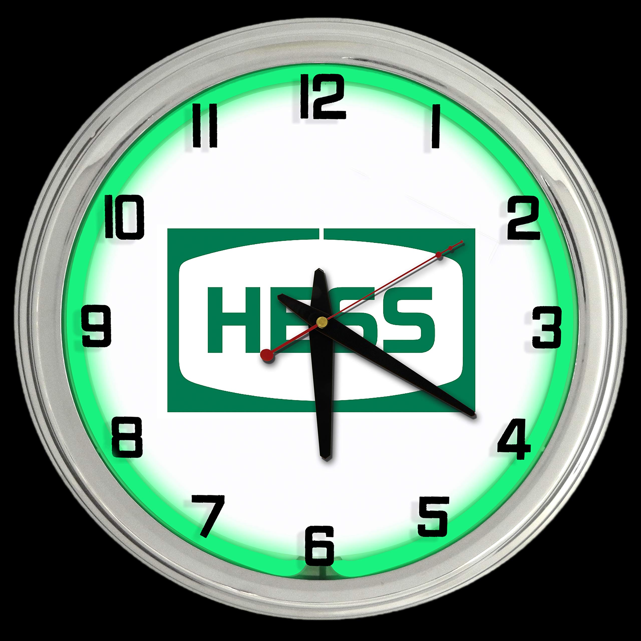 16 Inch Vintage HESS Gasoline Motor Oil Gas Station Sign - Single Green Neon Clock for Retro Decor, Man Cave, Garage, or Bar