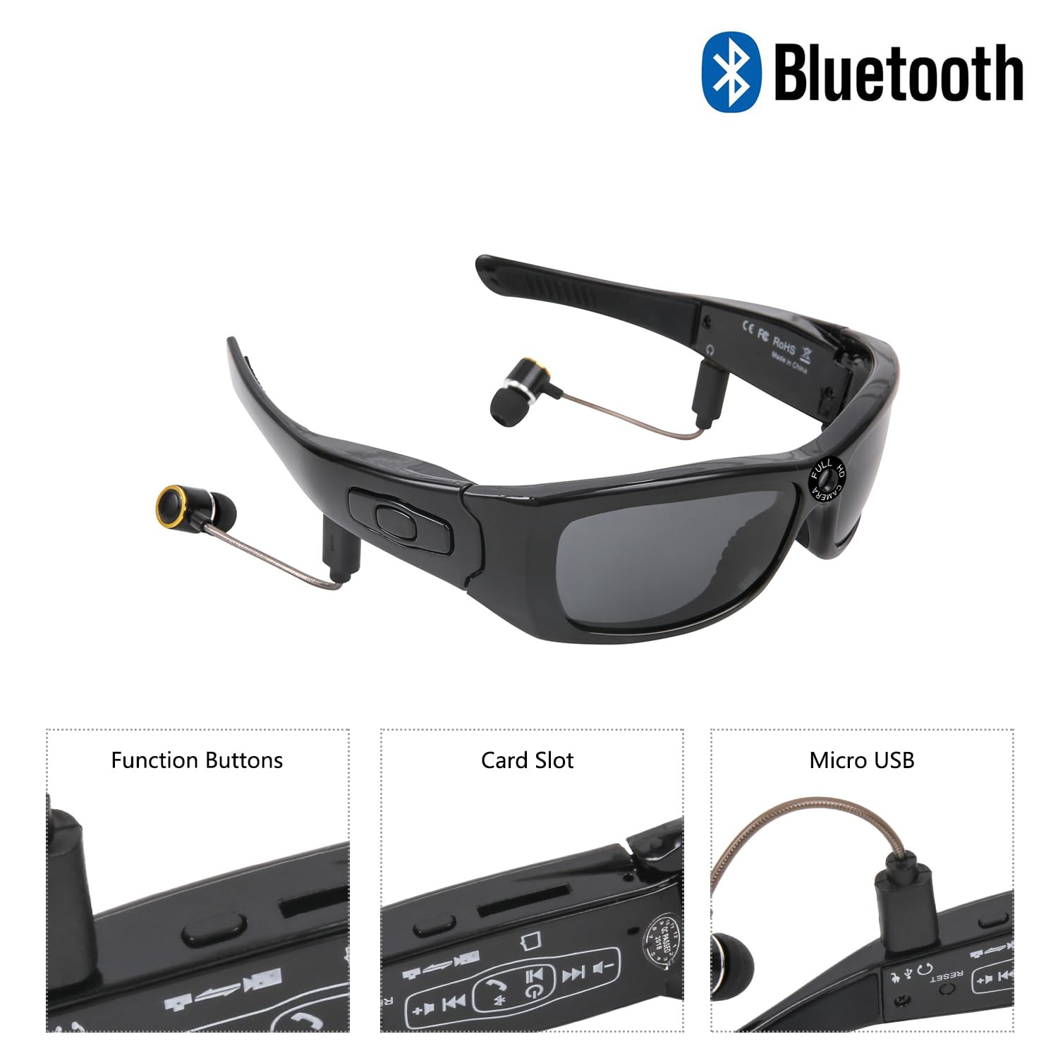 Full HD 1080P Camera Glasses with Bluetooth - Polarized Lens Wearable Video Sunglasses for Men & Women | Hands-Free Recording for Sports, Travel & Outdoor Adventures