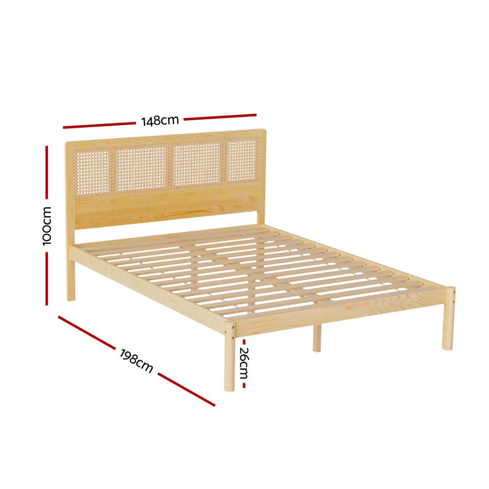 Rita Rattan Wooden Bed Frame with Pine & Bonita Pillow Top Medium Firm Mattress - Double Package, Perfect for Master Bedroom, Guest Room or Vacation Home