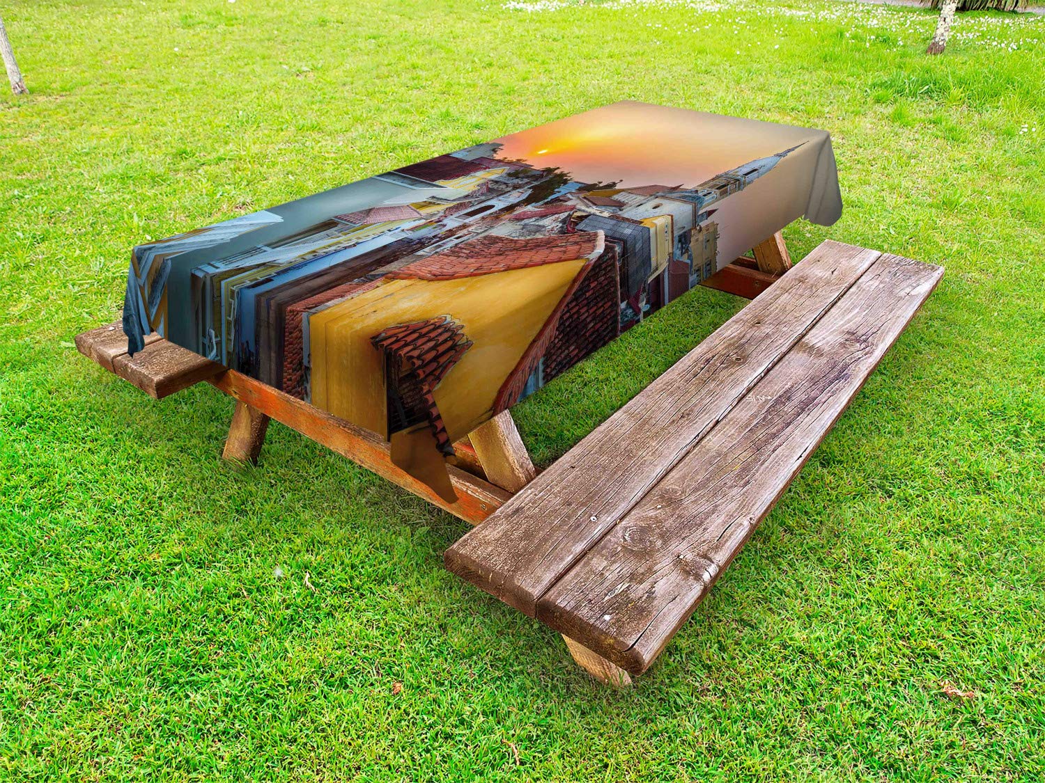 Ambesonne Sunset Outdoor Tablecloth - Waterproof Washable Picnic Table Cover 58