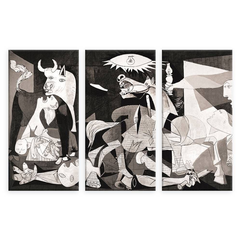 Guernica by Pablo Picasso - 3 Panel Canvas Wall Art Print | 100% Cotton Canvas | Ready to Frame (Rolled) | 30x20 Inches (76x51cm) | Modern Home Decor for Living Room, Bedroom & Office | Famous Cubist Oil Painting Reproduction