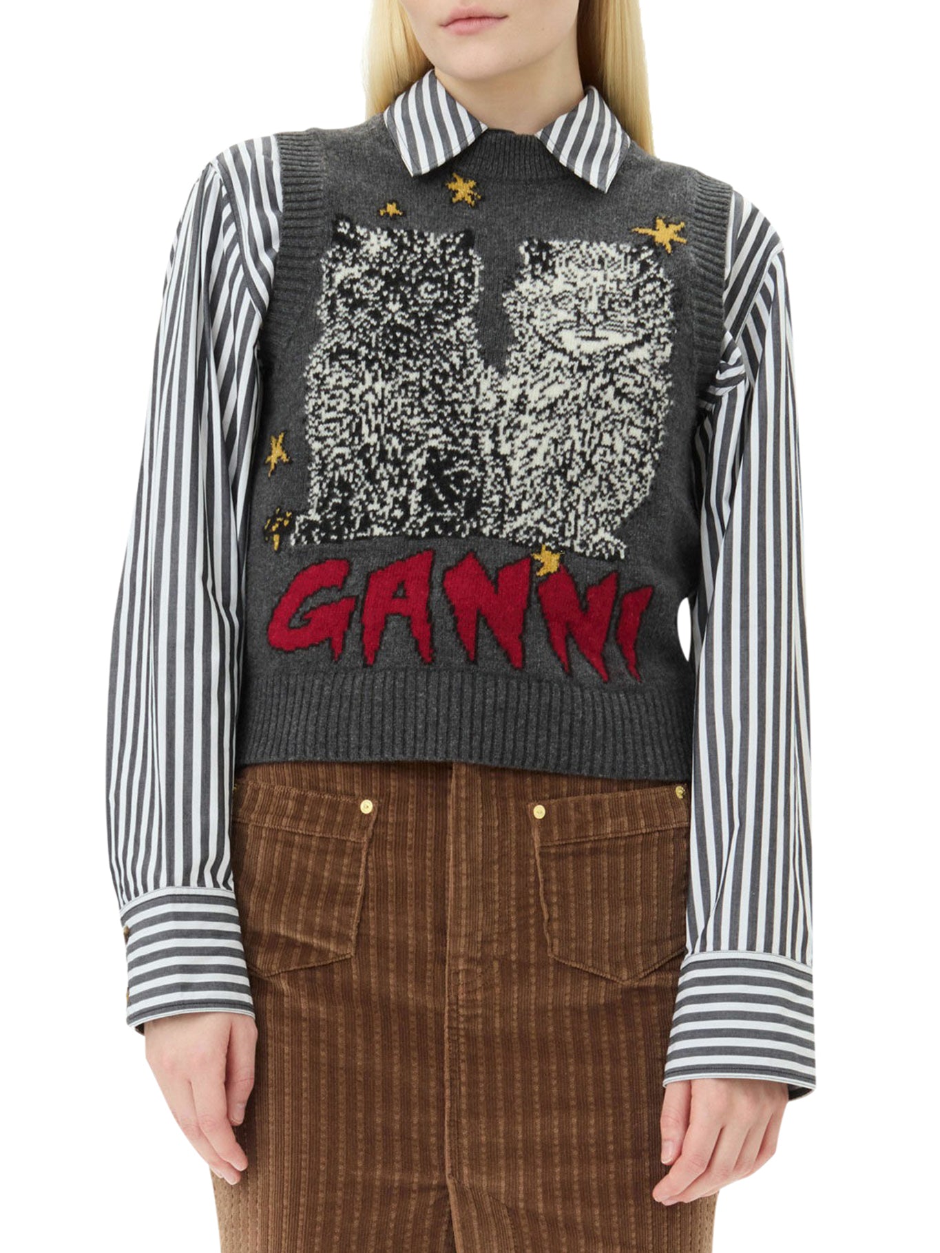 Stylish Grey Graphic Cat Print Vest for Women - Trendy Casual Wear for Cat Lovers, Perfect for Outings & Everyday Fashion