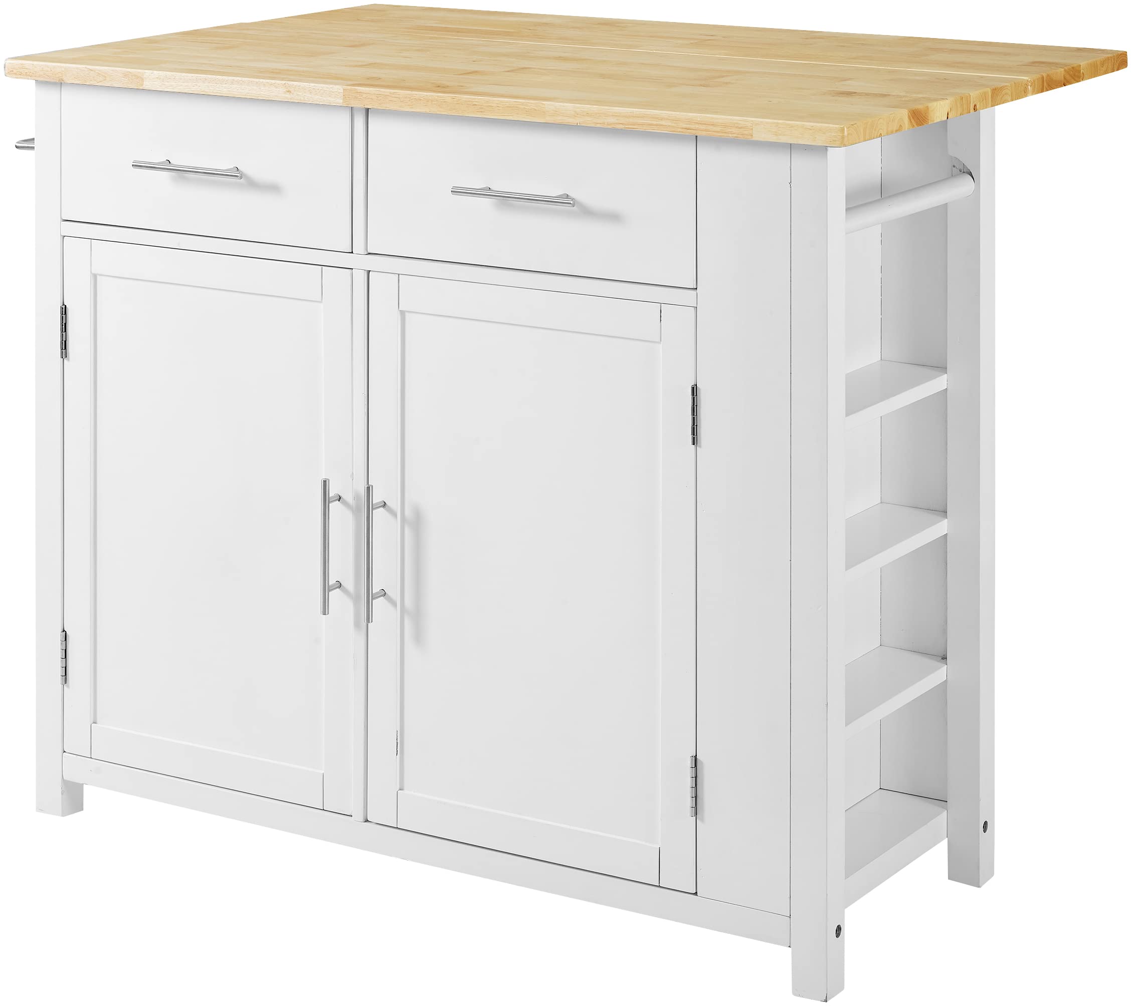 Crosley Savannah White Wood Top Drop Leaf Rolling Kitchen Island Cart with Spice Rack & Shelves - Perfect for Small Kitchens, Dining Rooms & Entertaining Spaces