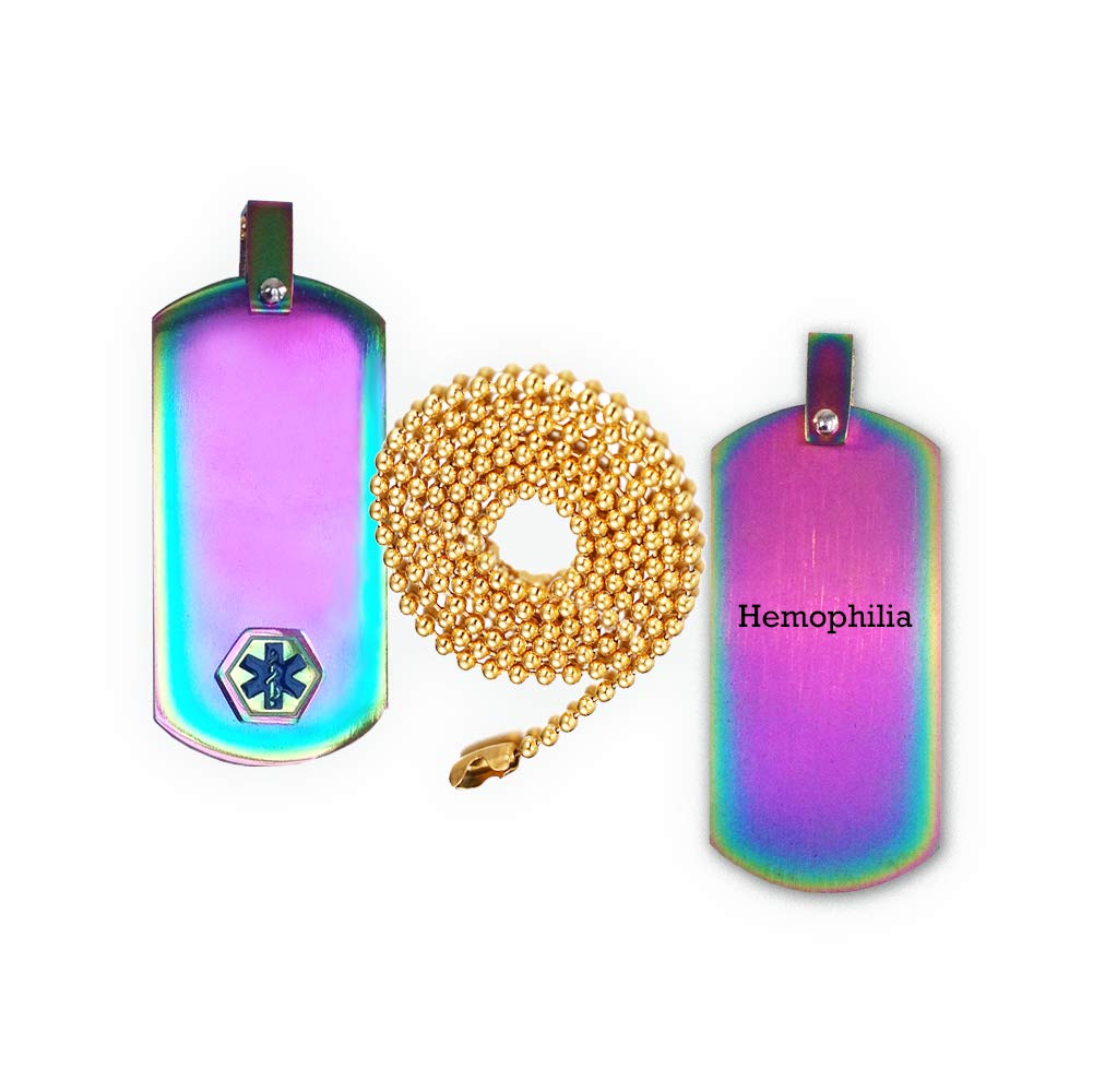 Anodized Titanium Hemophilia Medical Alert ID Dog Tag Pendant - Essential Safety Jewelry for Emergency Medical Identification