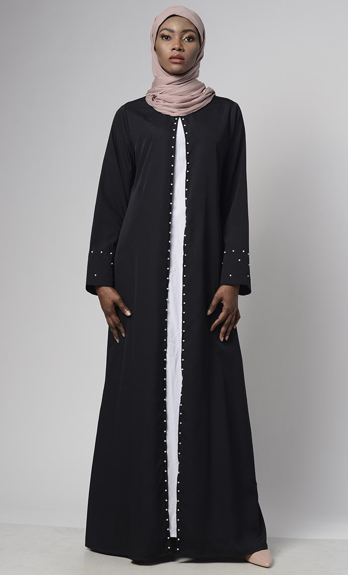 Elegant Black and White Pearl Embroidered Shrug with Lining - Perfect for Weddings, Parties, and Special Occasions