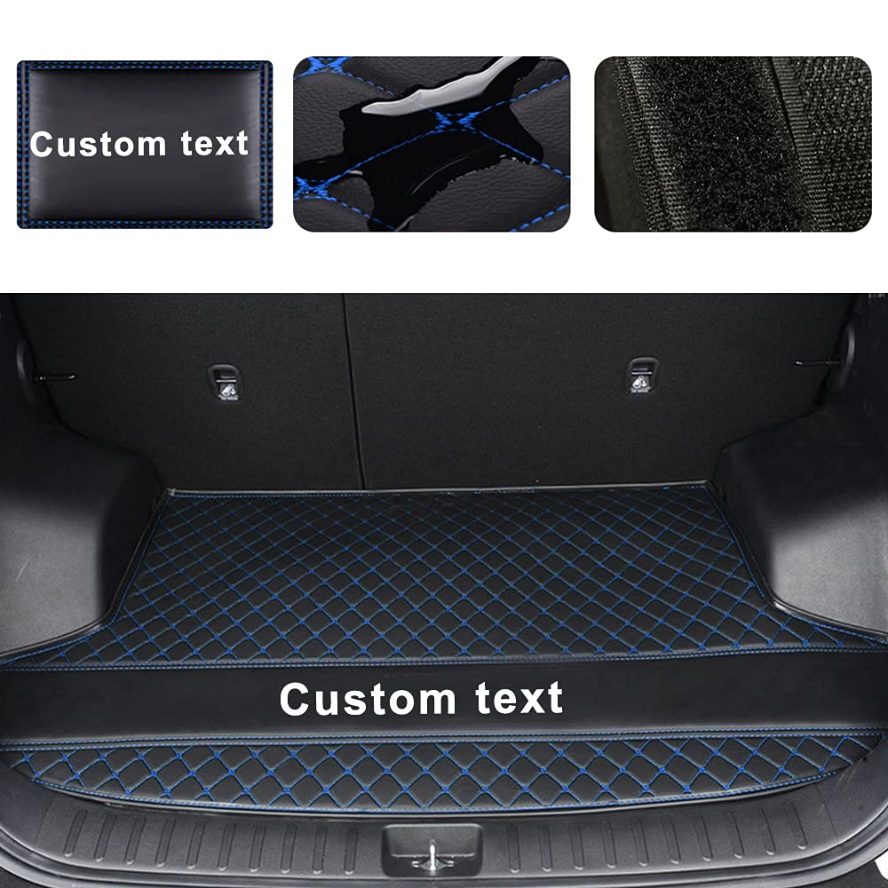 Custom Car Cargo Mat Trunk Liner - All Weather Protection Durable PU Leather Heavy Duty Auto Trunk Mat - Dustproof Anti-Slip Floor Mats for SUV Sedan (Black, Blue) | Perfect for Road Trips & Daily Commute