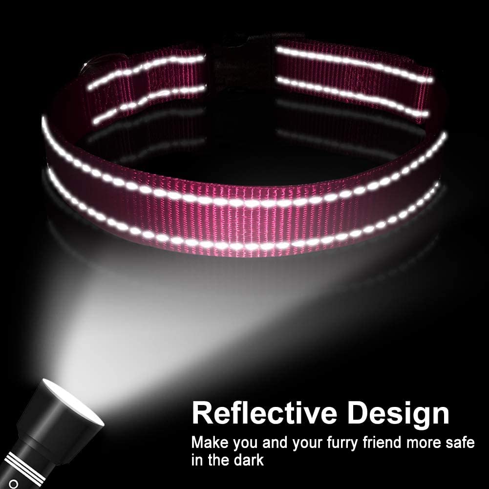 Reflective Nylon Dog Collar for Small Puppies - Adjustable Quick Release Buckle - Pink 5/8