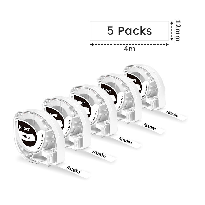 Phomemo 12mm x 4m Black on White Label Tapes - Compatible with P12 & P12PRO Label Printers | Perfect for Shipping Labels, Organizing Files & Home Storage