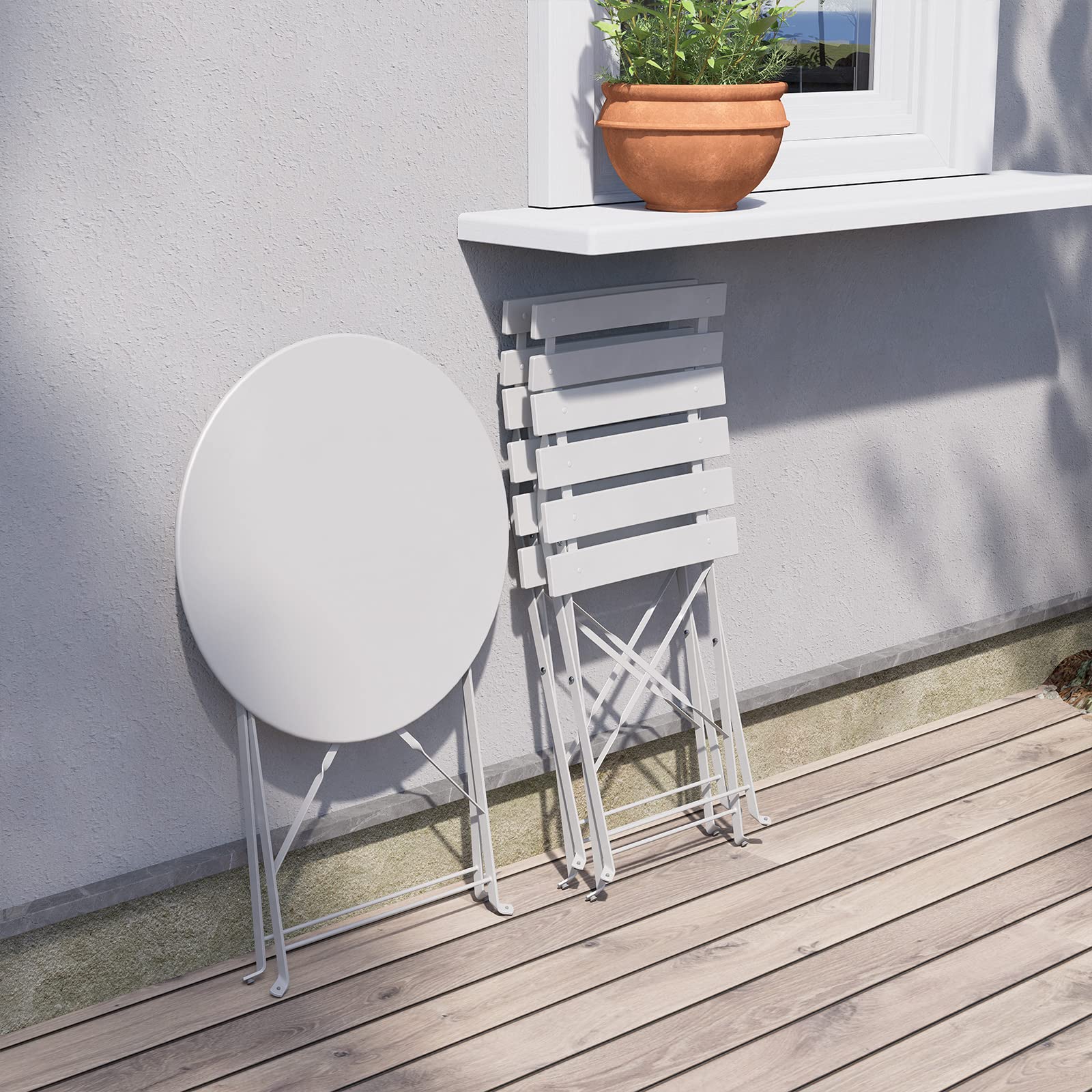 Grand Patio 3-Piece Bistro Set - Foldable Outdoor Dining Table & Chairs with Cushions, White Patio Furniture for Small Spaces, Balcony, Garden & Backyard - Perfect for Coffee, Breakfast & Relaxing Outdoors