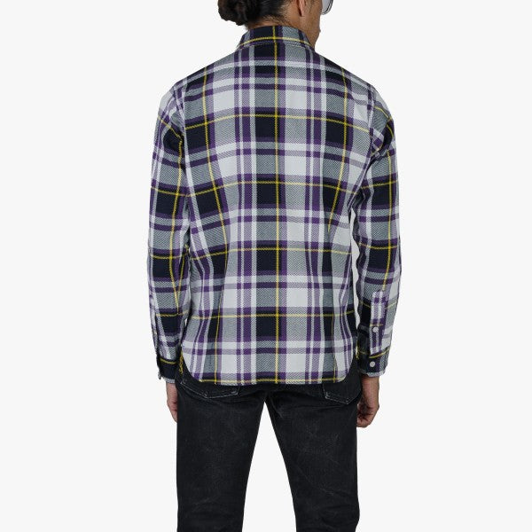 Iron Heart IHSH-382 9oz Selvedge American Check Work Shirt - Purple Plaid Flannel Shirt for Men | Durable Workwear & Casual Style for Outdoor Activities and Everyday Wear