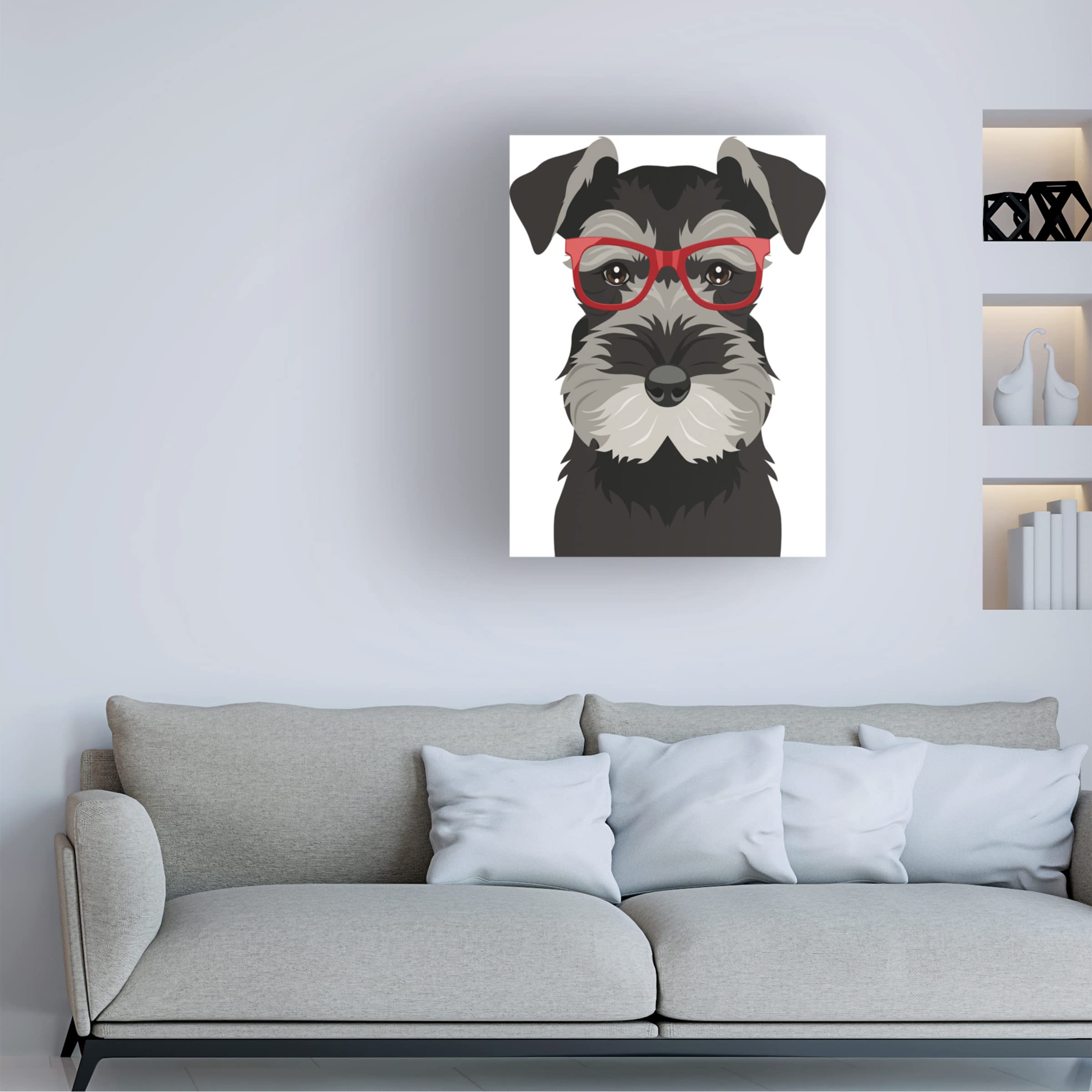 Trademark Fine Art 'Miniature Schnauzer Wearing Hipster Glasses' Canvas Wall Art Print - Cute Dog Portrait for Home & Office Decor - Perfect Gift for Pet Lovers & Dog Owners