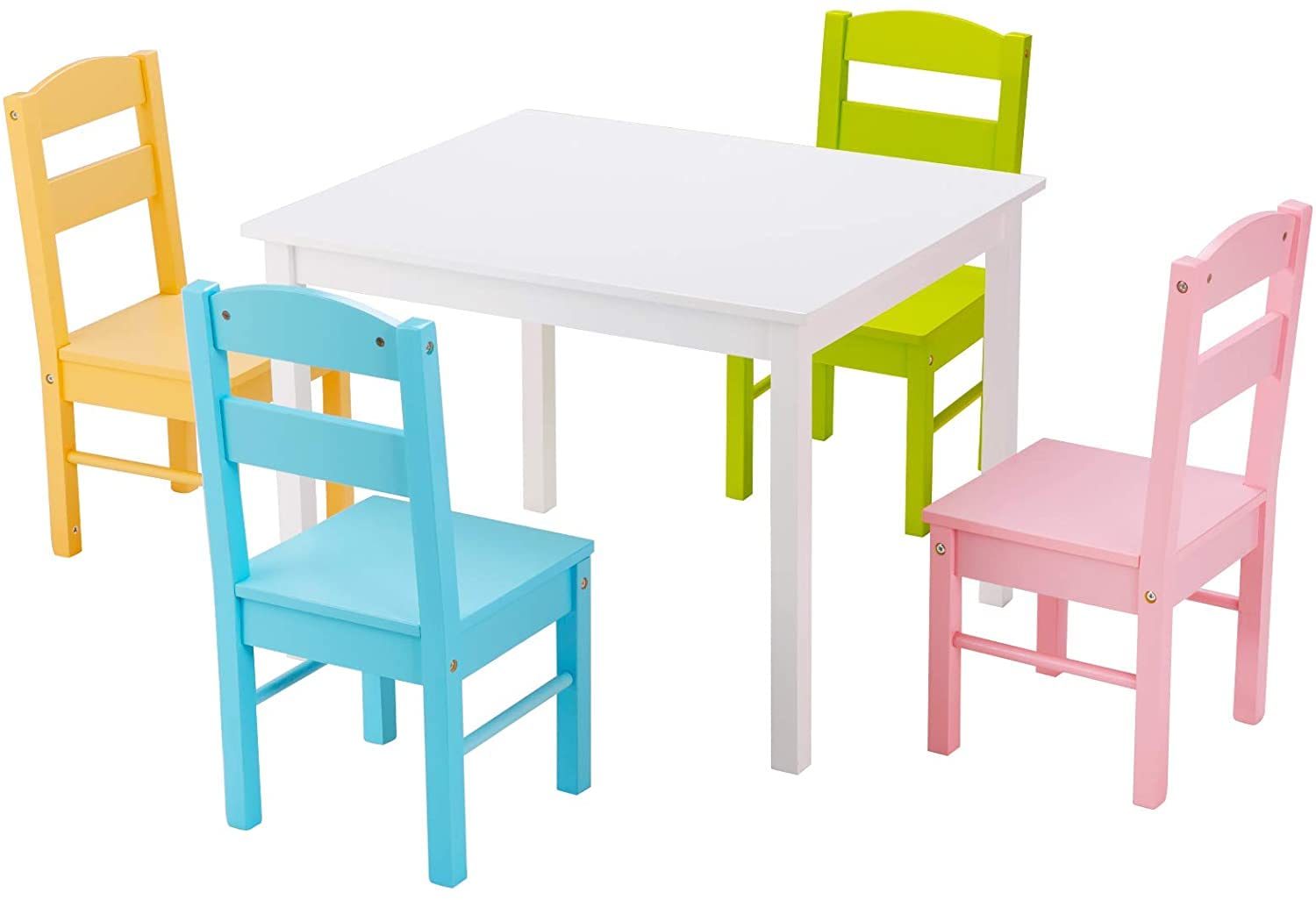 SPSUPE 5-Piece Wooden Kids Table and Chairs Set - Pastel Color Study & Play Furniture for Children, Perfect for Homework, Arts & Crafts, Snack Time, and Playroom Activities