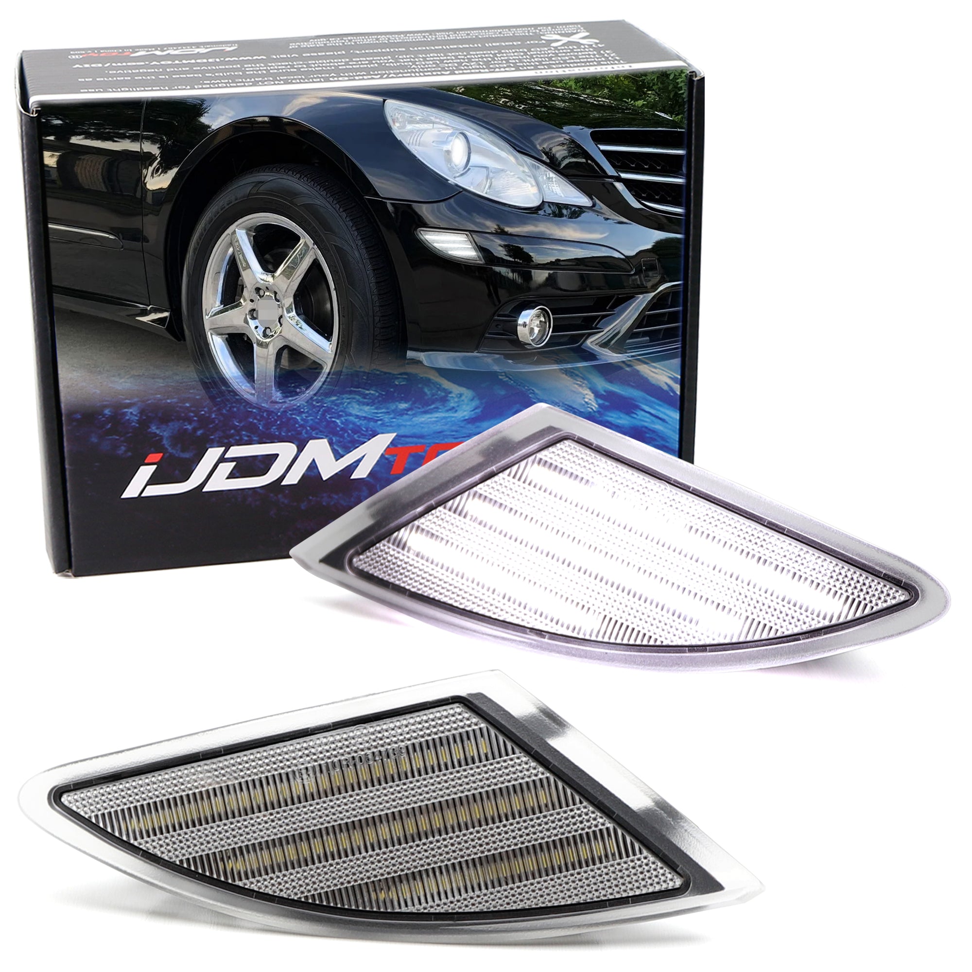 Clear Lens White Full LED Side Marker Lights Compatible with 2006-2010 Mercedes W251 R Class - Enhanced Visibility & Safety for Night Driving & Off-Road Adventures