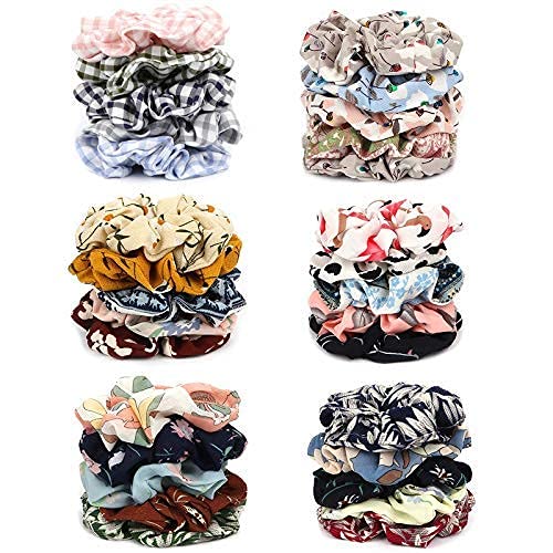 Blubby 30 Pcs Chiffon Hair Bands - Soft Ponytail Holders & Floral Hair Scrunchies for Women & Girls - Perfect for School, Work, Party & Everyday Use (Assorted Prints)
