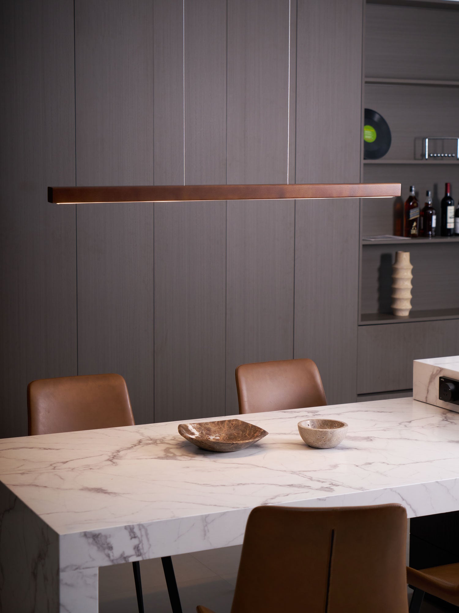 Modern Linear Wooden Pendant Light - Sleek Scandinavian Style Wood Chandelier for Kitchen Island, Dining Room & Living Room Lighting