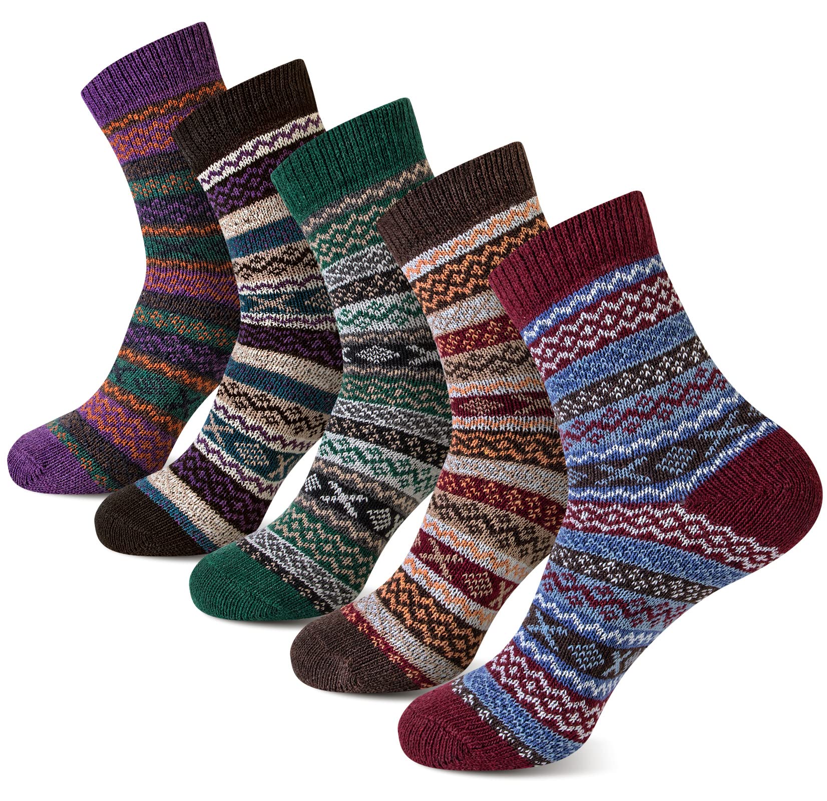 5 Pack Women's Wool Winter Socks - Warm Thick Knit Crew for Hiking & Gifts
