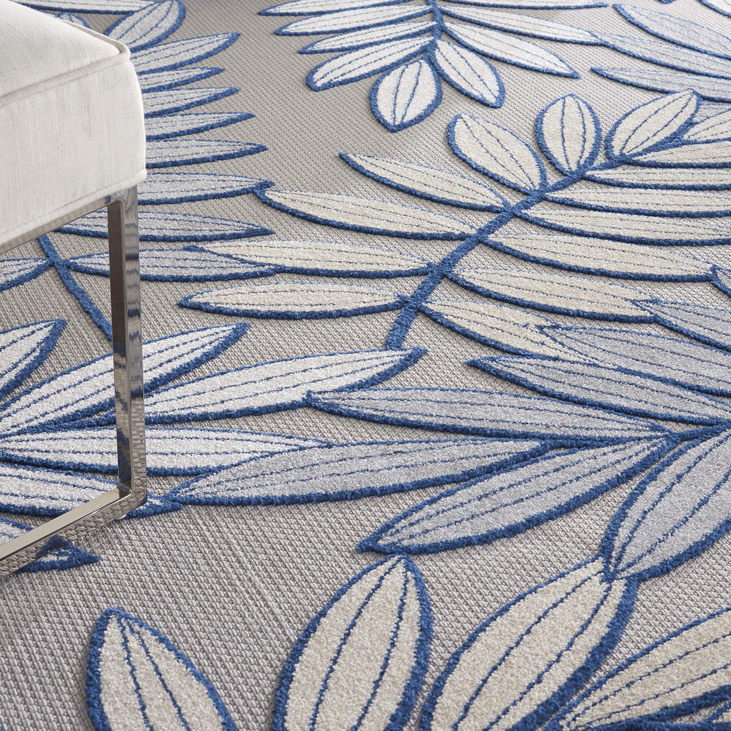 Nourison Aloha 9' x 12' Indoor/Outdoor Area Rug - Ivory/Navy, Easy to Clean, Non-Shedding, Stain Resistant | Perfect for Bedroom, Living Room, Dining Room, Backyard, Deck & Patio (9x12)