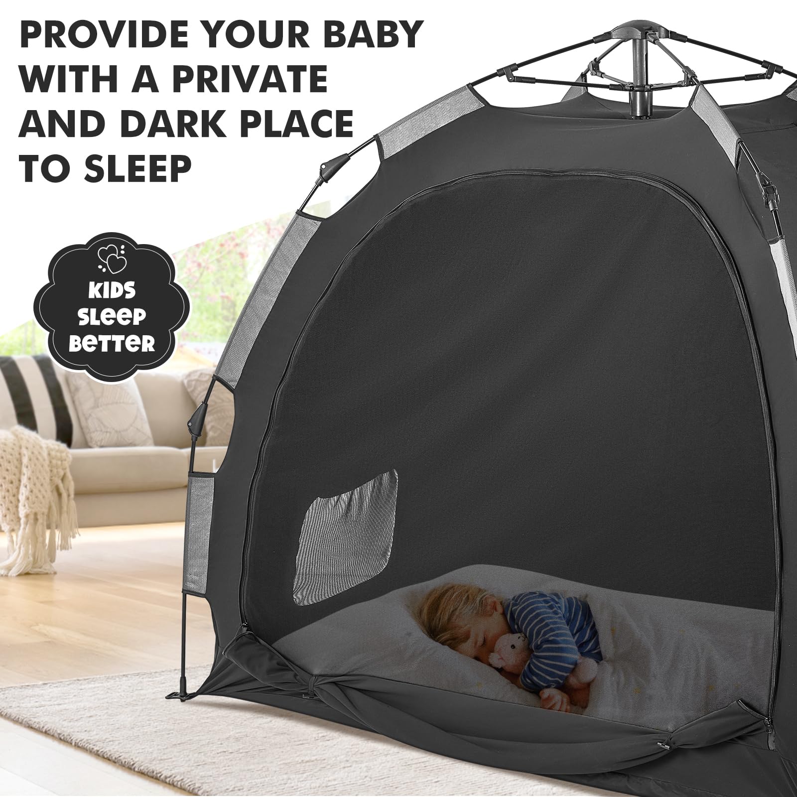 Blackout Baby Travel Crib Tent - ONE-Click Folding Portable Sleep Pod with Breathable Canopy, Blocks 95%+ Light | Perfect for Travel, Daycare & Nursery Naps