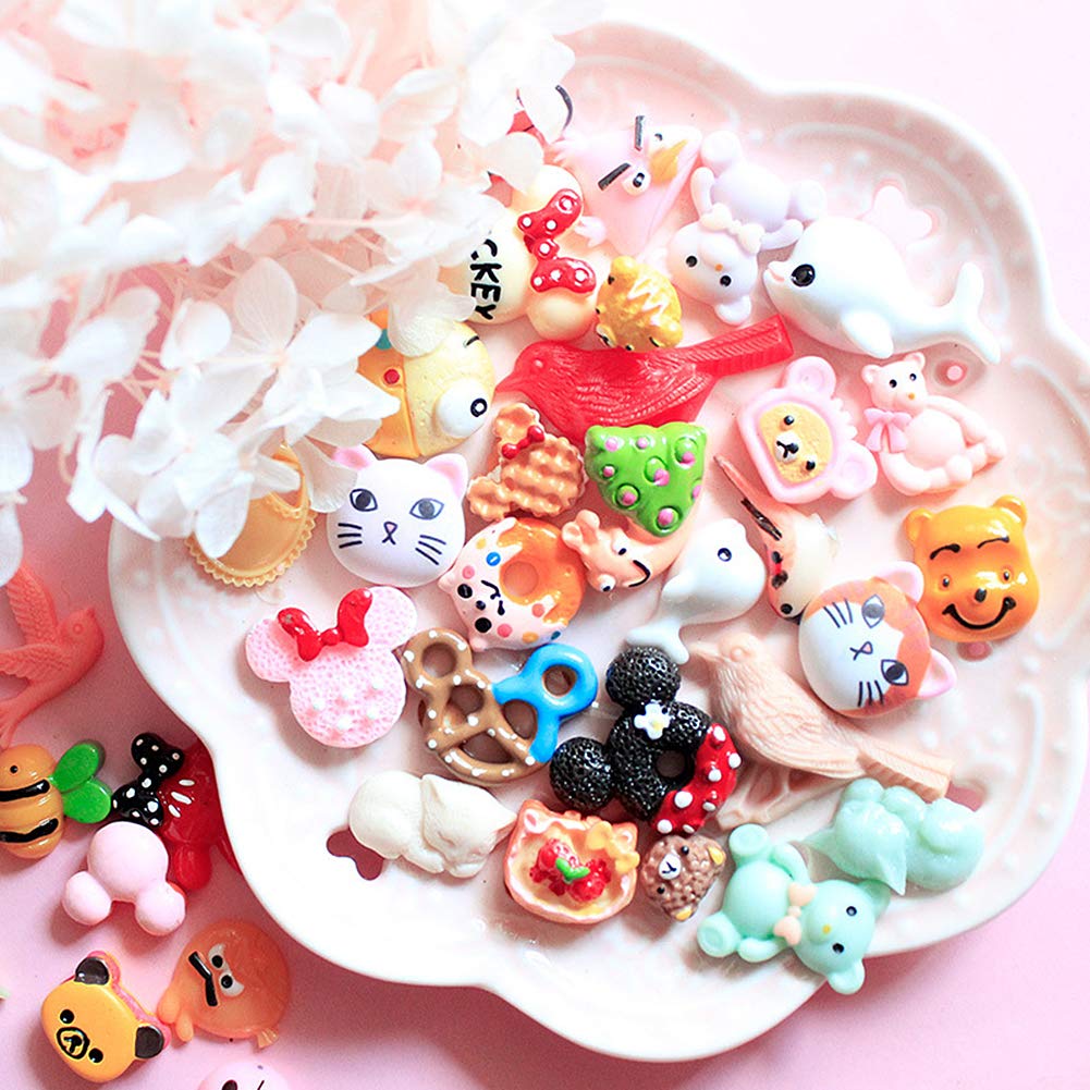 100 Pcs Magik Slime Bread Candy Flatbacks - Resin Flat Back Scrapbooking Charms for DIY Crafts (Assorted Animals & Cartoon Designs) - Perfect for Scrapbooking, Jewelry Making, and Kids' DIY Projects