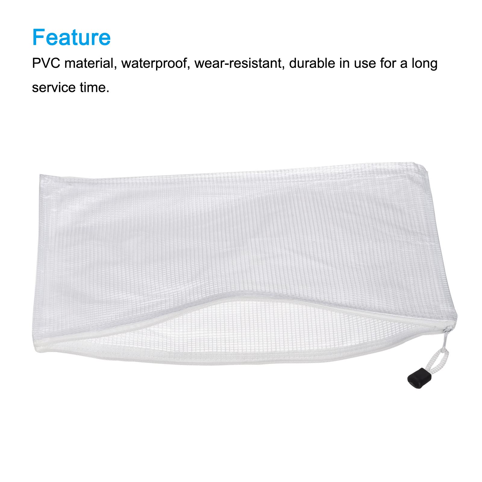 MECCANIXITY A3 Size Mesh Zipper Bags - 3 Pack White Plastic Document Folders with Secure Zipper for Office, School & Travel Organization | Waterproof File Pouches for Papers, Receipts & Important Documents