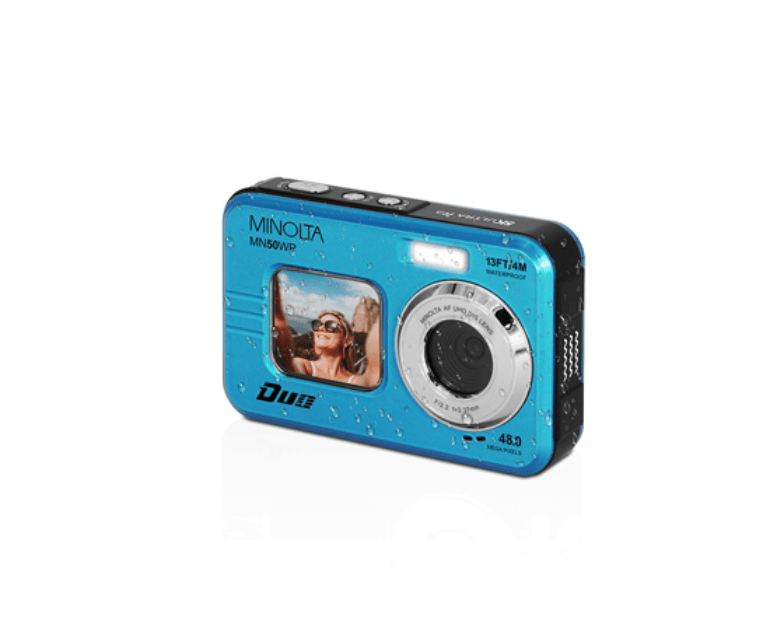 MINOLTA MN50WP Duo 48MP Waterproof Digital Camera - 5K Ultra HD, Autofocus, Dual LCD Screen (Blue) - Perfect for Underwater Photography, Travel & Outdoor Adventures