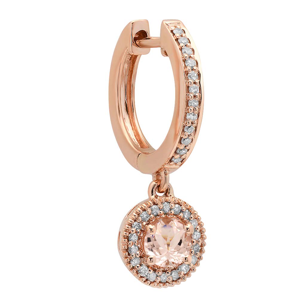 10K Rose Gold Morganite & White Diamond Halo Drop Earrings for Women – Elegant Dangling Jewelry Gift for Brides, Anniversary & Special Occasions