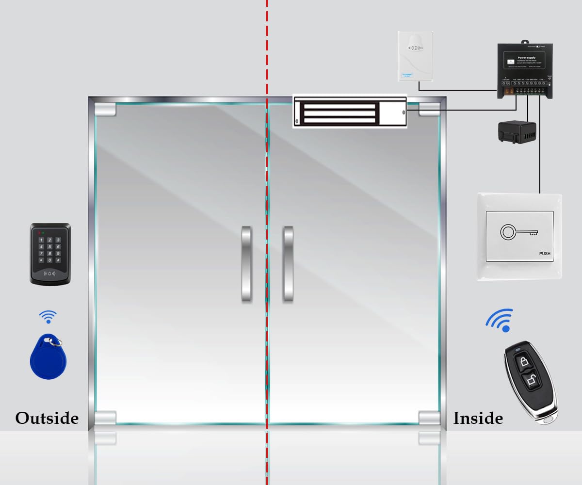 1200lb Heavy Duty RFID Keypad Door Access Control System with Electric Magnetic Lock & Exit Button - Secure Entry for Offices, Warehouses & Commercial Buildings
