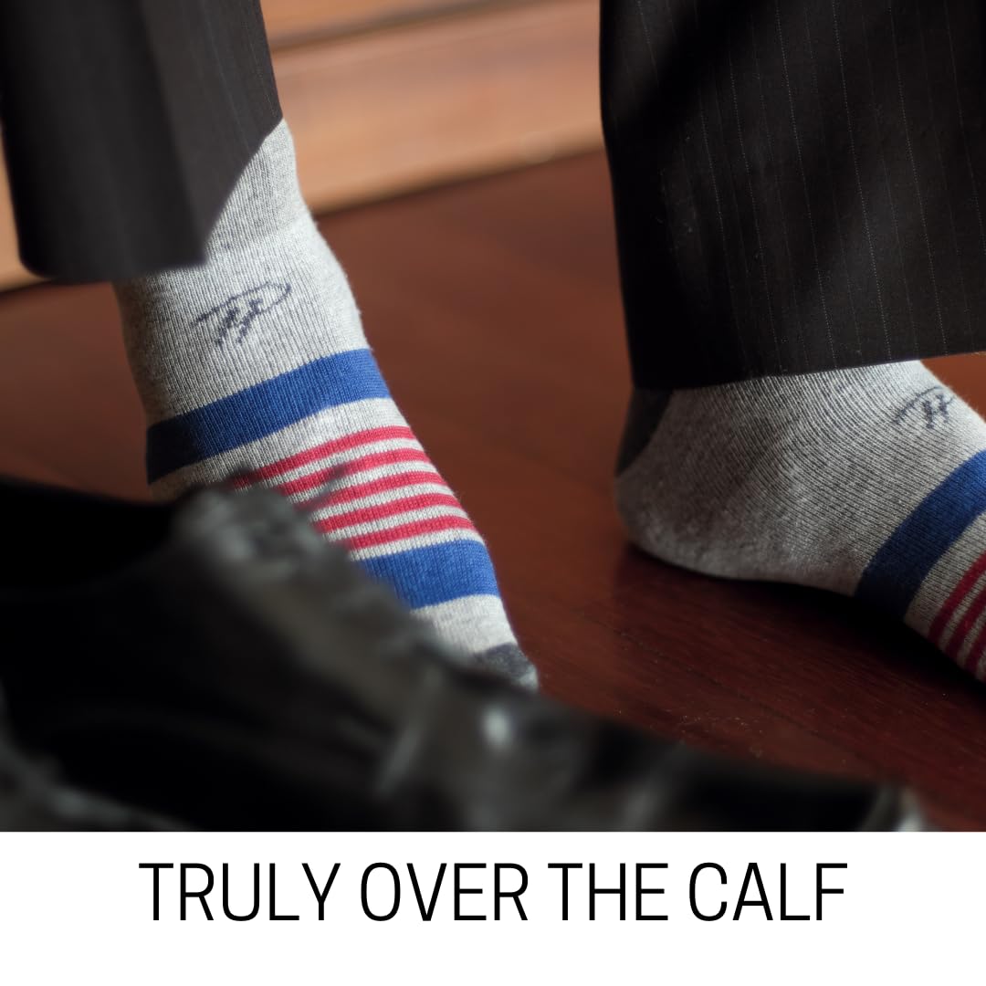 Premium Pierre Henry Men's Over the Calf Dress Socks - 9 Pack Soft Cotton Long Socks That Stay Up - Perfect for Business, Formal Wear & Office Attire