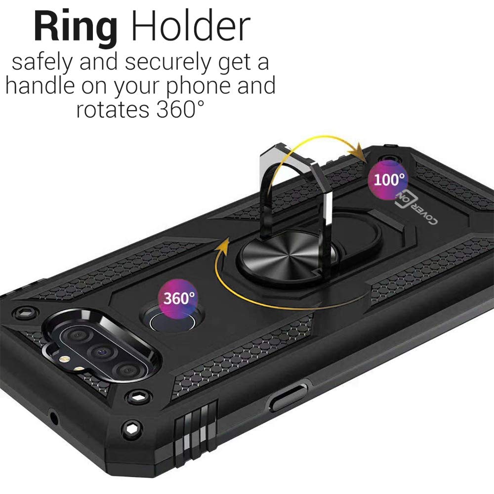 CoverON Ring Kickstand Case for LG Tribute Monarch/Risio 4/K8x - Rugged Magnetic Mount Phone Cover (Black) | Perfect for Hands-Free Viewing & Secure Car Mounting