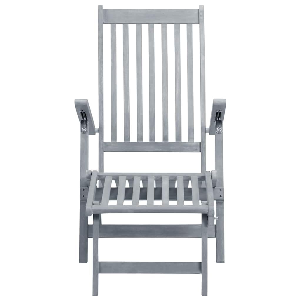 vidaXL Gray and Cream Patio Deck Chair with Cushion & Footrest – Solid Acacia Wood – Weatherproof Outdoor/Indoor Recliner Lounger Bench – Perfect for Poolside, Garden, Patio & Balcony Relaxation