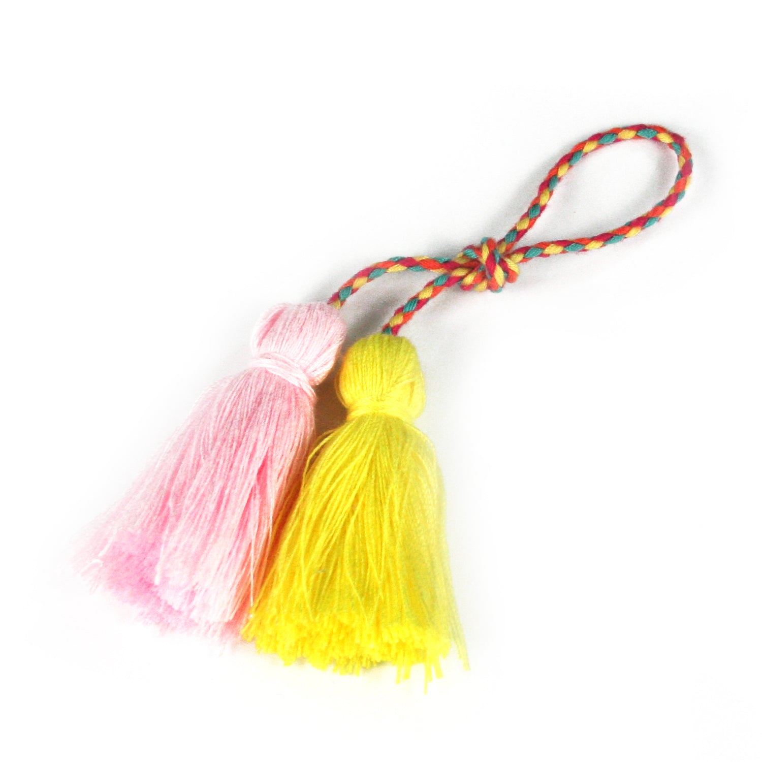 Elegant Small Tassel Adornment in Pink & Yellow - Perfect for Handbags, Keychains & DIY Crafts