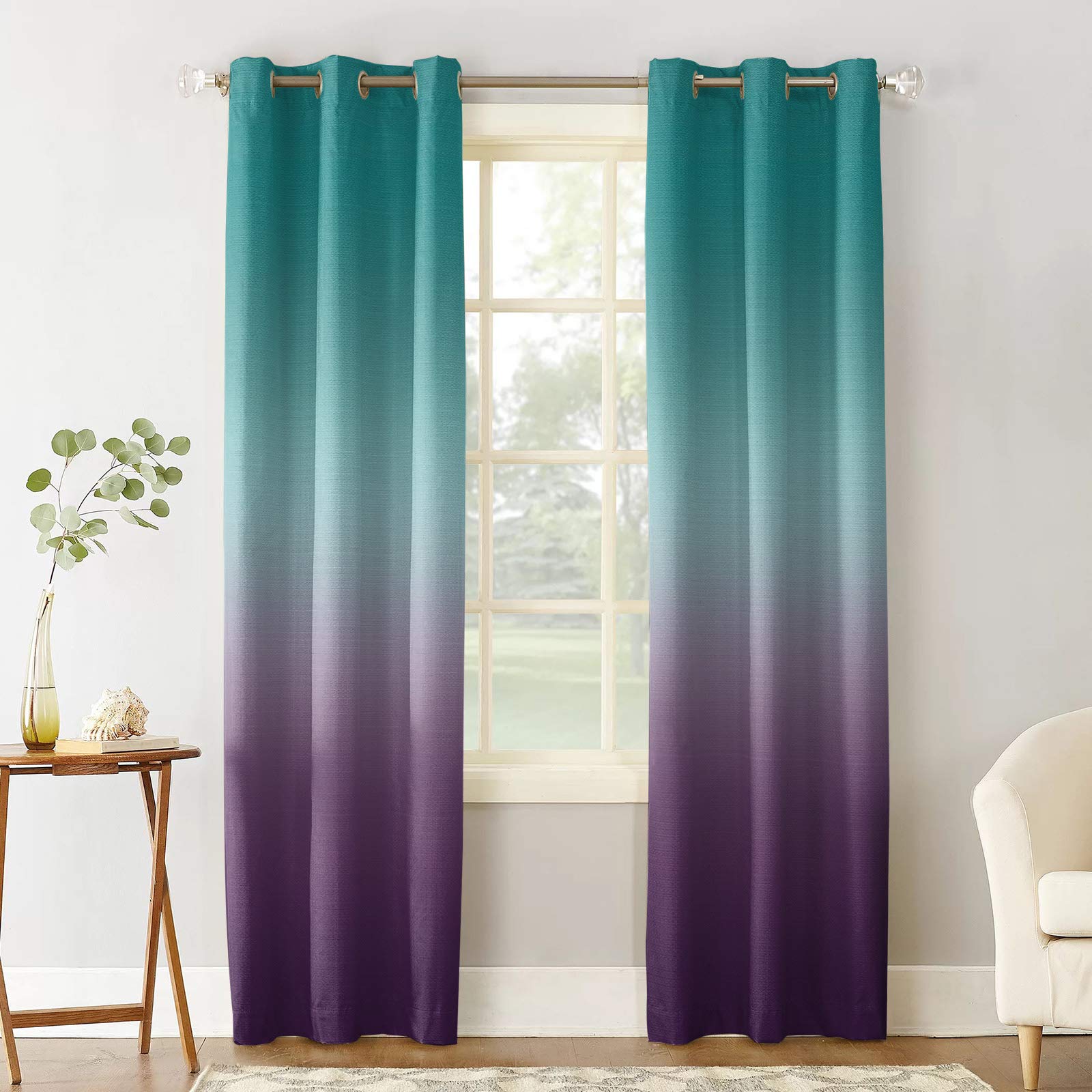Turquoise Purple Gradient Blackout Curtains - Thermal Insulated Room Darkening Drapes for Living Room & Bedroom - Set of 2 Panels 52x52 Inch - Perfect for Home Theater, Nursery & Light Sleepers