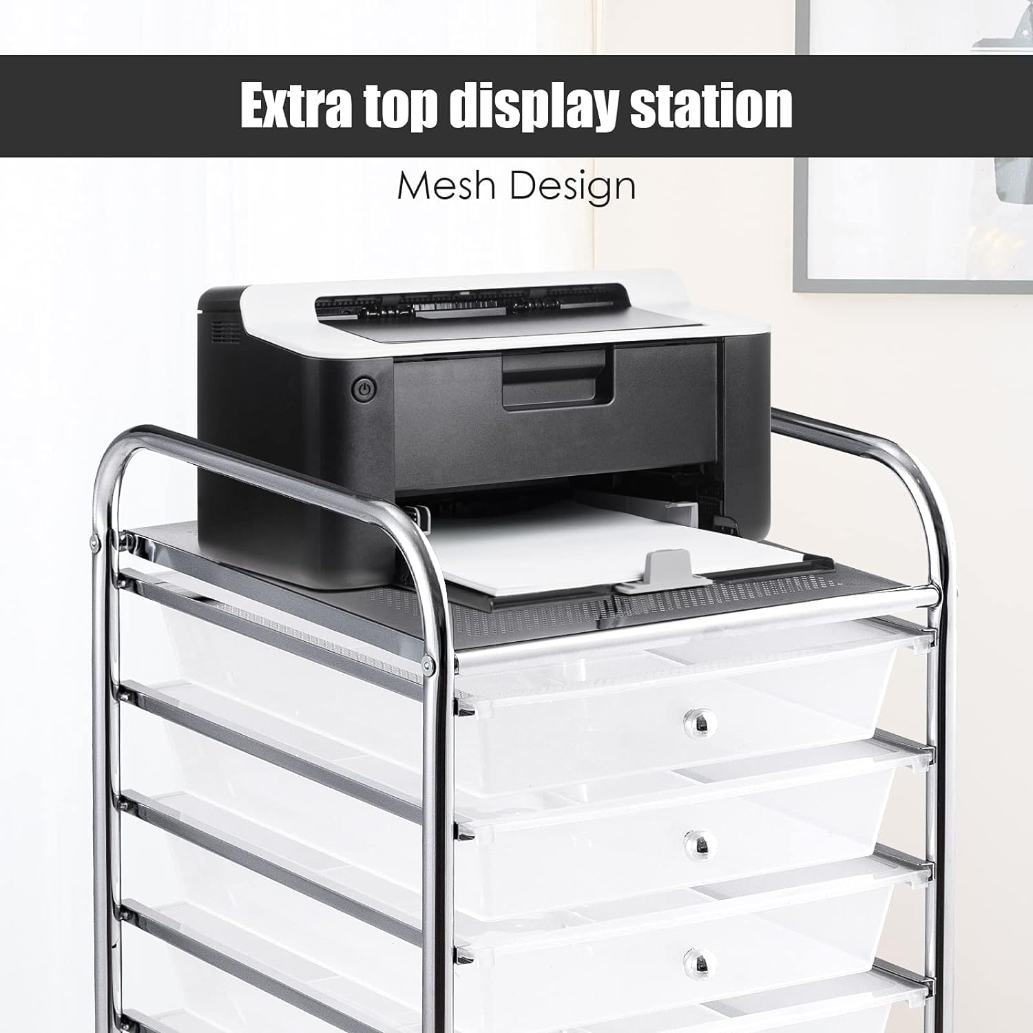 LDAILY 10-Drawer Rolling Storage Cart with Wheels - Metal Frame Craft Organizer with Large Capacity | Portable Mobile Drawer Cart for Classroom, Office, Living Room & Craft Room Organization (Clear) | Perfect for Art Supplies, Stationery, Makeup & Home Storage Solutions